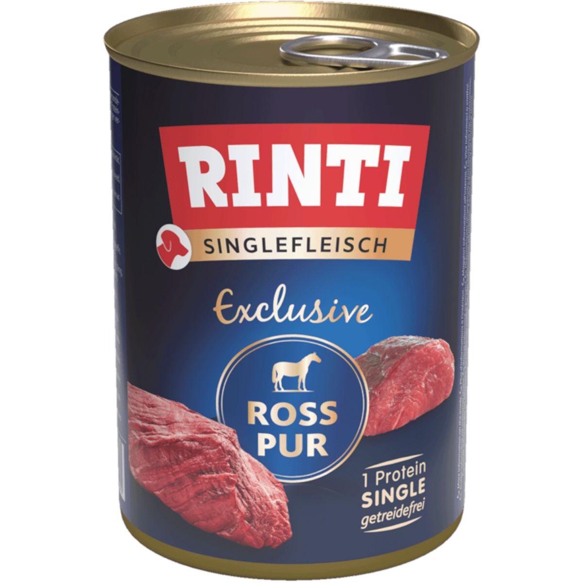 Rinti Singlefleisch Exclusive Ross Pur: Dose mit rohem Pferdefleisch, getreidefrei.