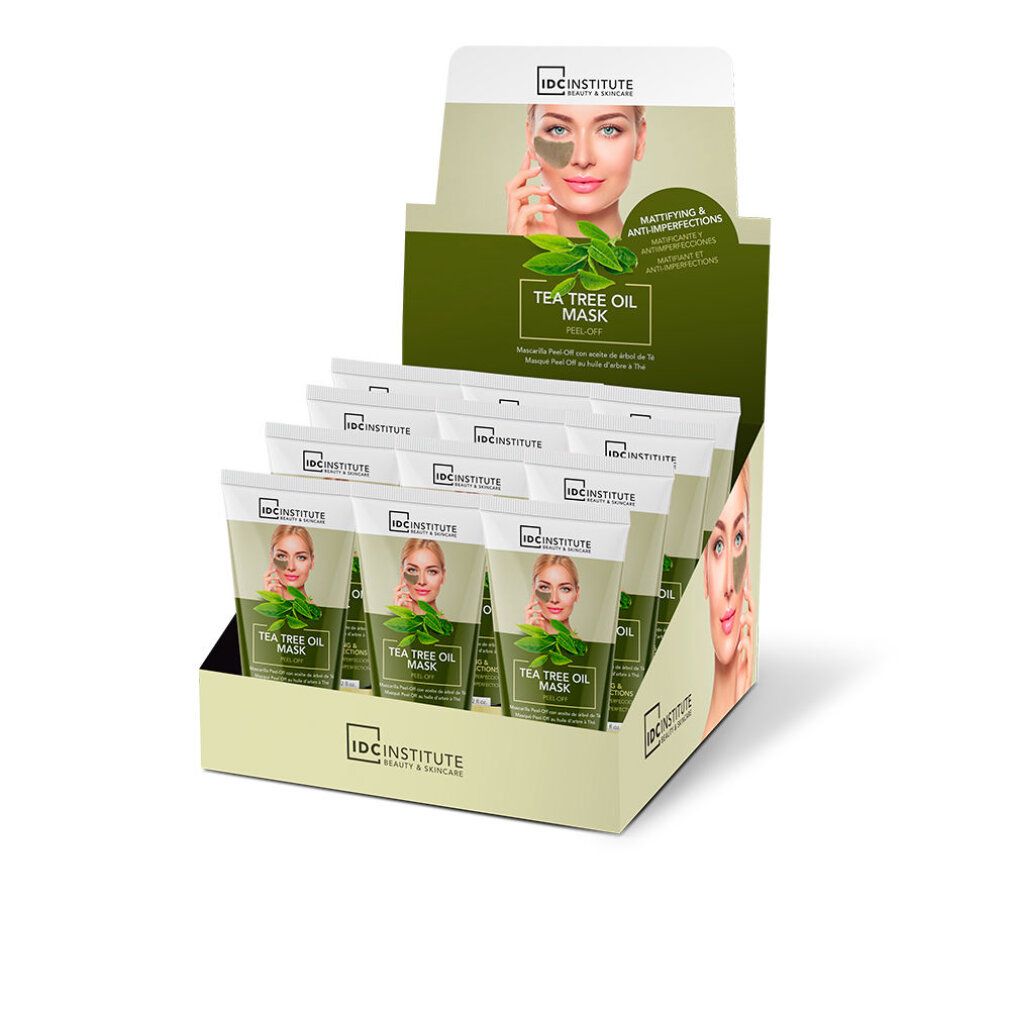 Displaybox mit 12 IDC INSTITUTE Teebaumöl Peel-Off Masken.