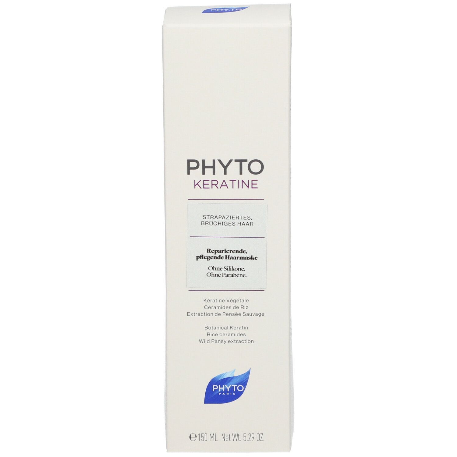 Produktverpackung mit Produktnamen und Text. Marke PHYTO. 150 ml.