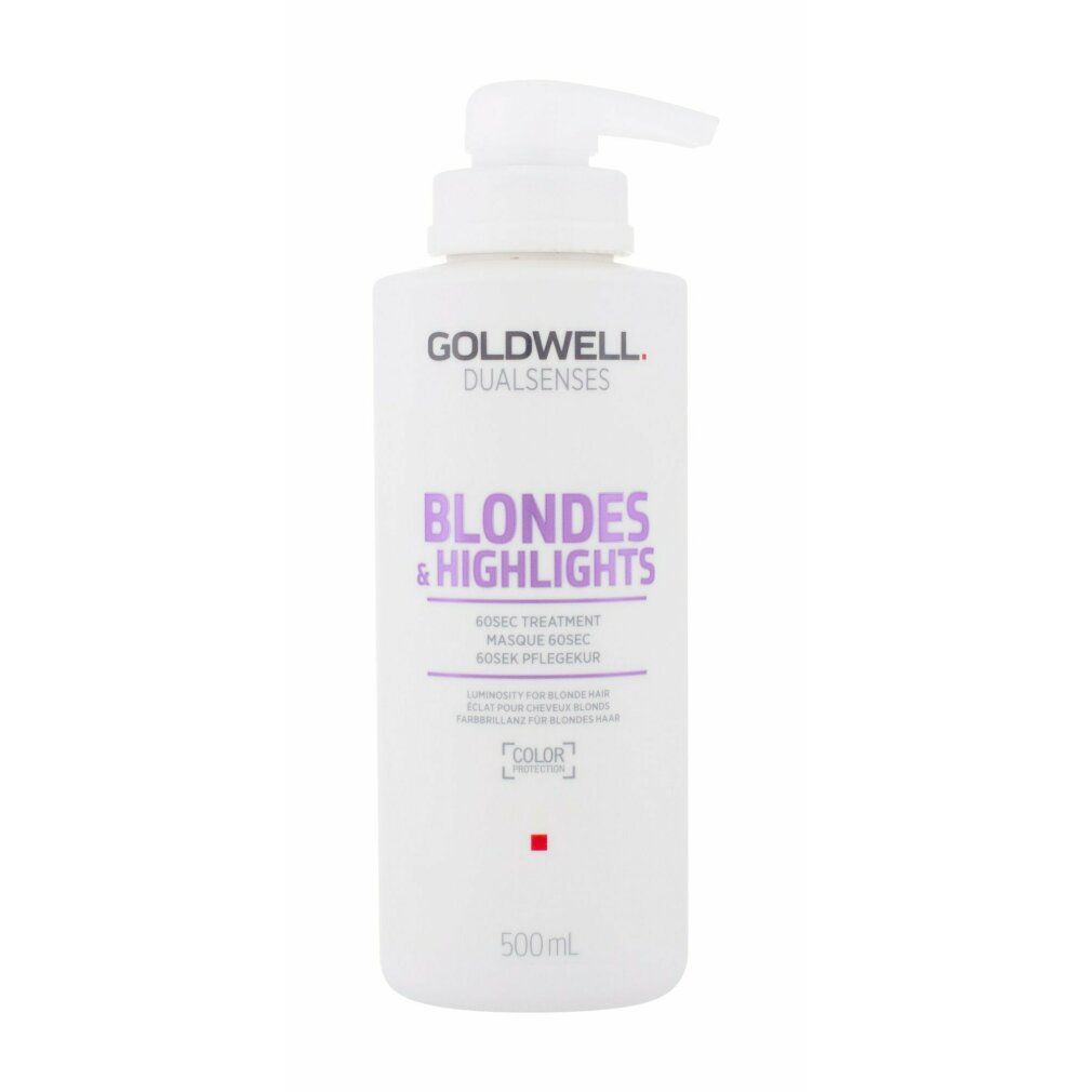 Goldwell Blondes & Highlights Treatment Flasche mit Pumpverschluss. Produktname und Logo auf weißem Hintergrund. 500ml.