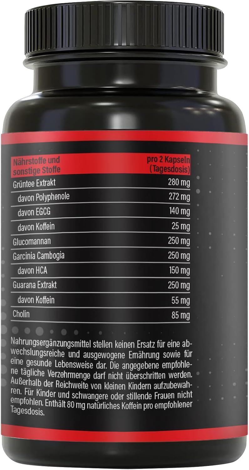Schwarze Dose mit roter Schrift. Nährstofftabelle mit Inhaltsstoffen. Text: Nahrungsergänzungsmittel.