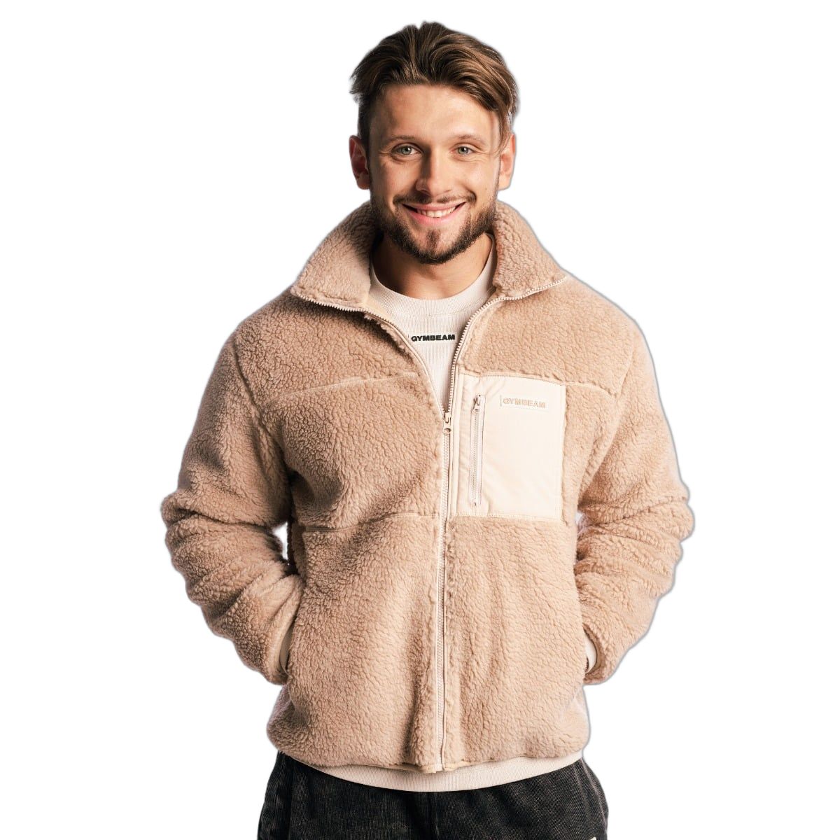 GymBeam Jacke Herren Sherpa Oversized mit Reißverschluss und Taschen in Canyon 1 St