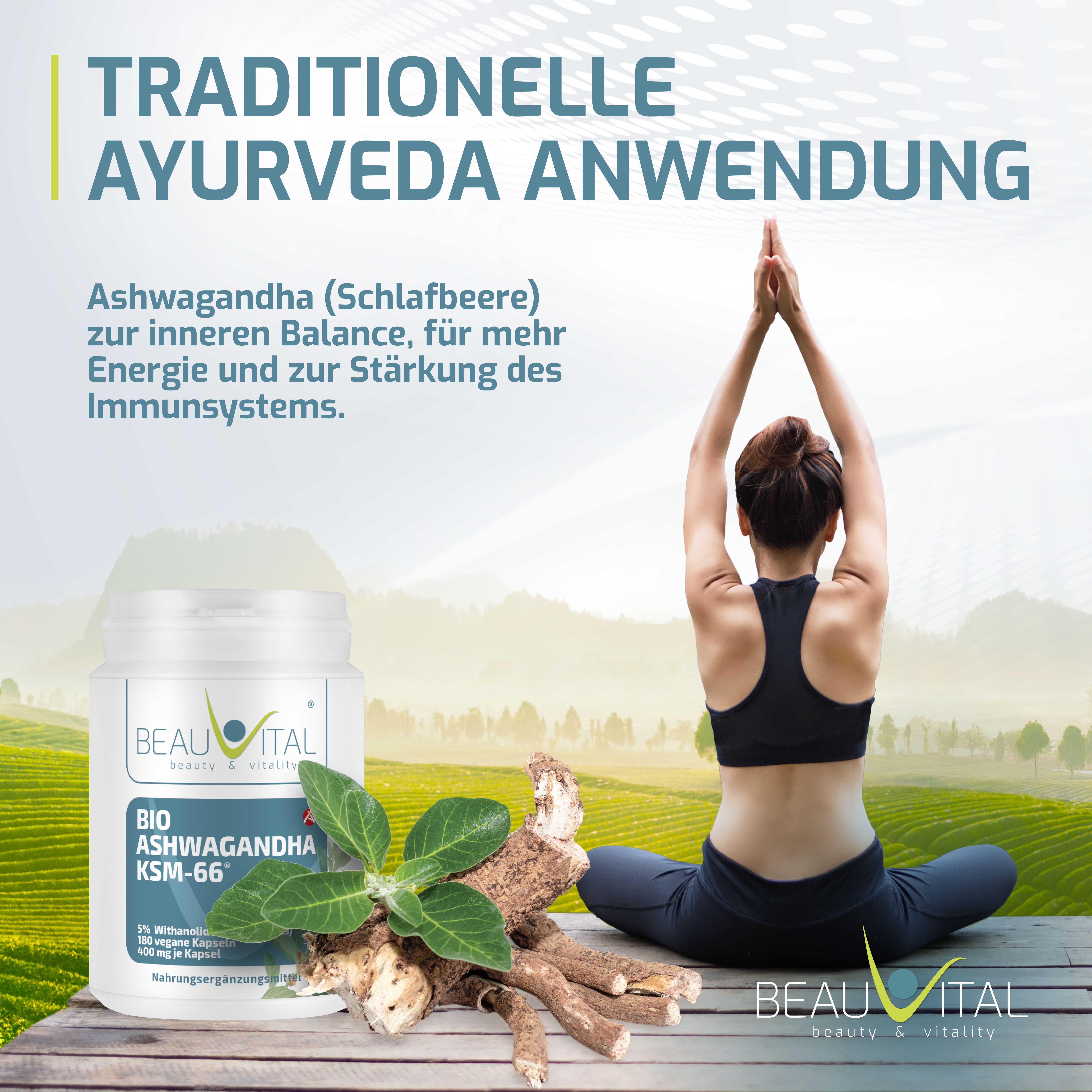 BEAUVITAL® Bio-Ashwagandha KSM-66® hochdosiert 12:1 Premiumextrakt 5% Withanolide