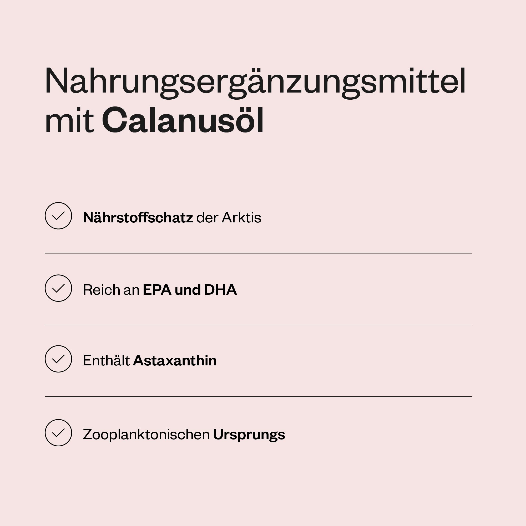 Auf rosa Hintergrund, Text mit Stichpunkten zu den Vorteilen des Produkts. Enthält Informationen über Inhaltsstoffe.