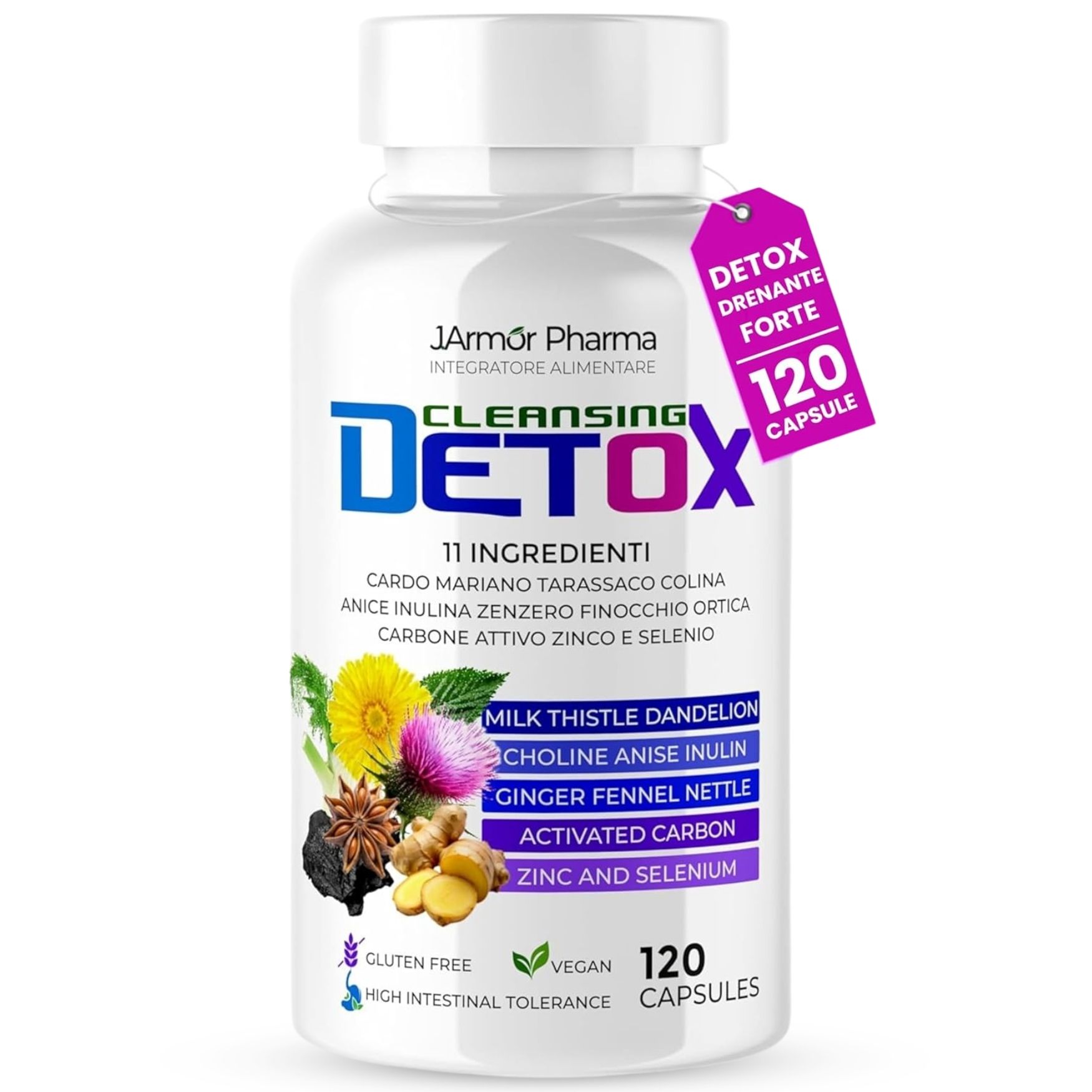 Cardo Mariano Tarassaco Zenzero - Detox Fegato e Intesino, Depura e Sgonfia, Digestione 120 cps