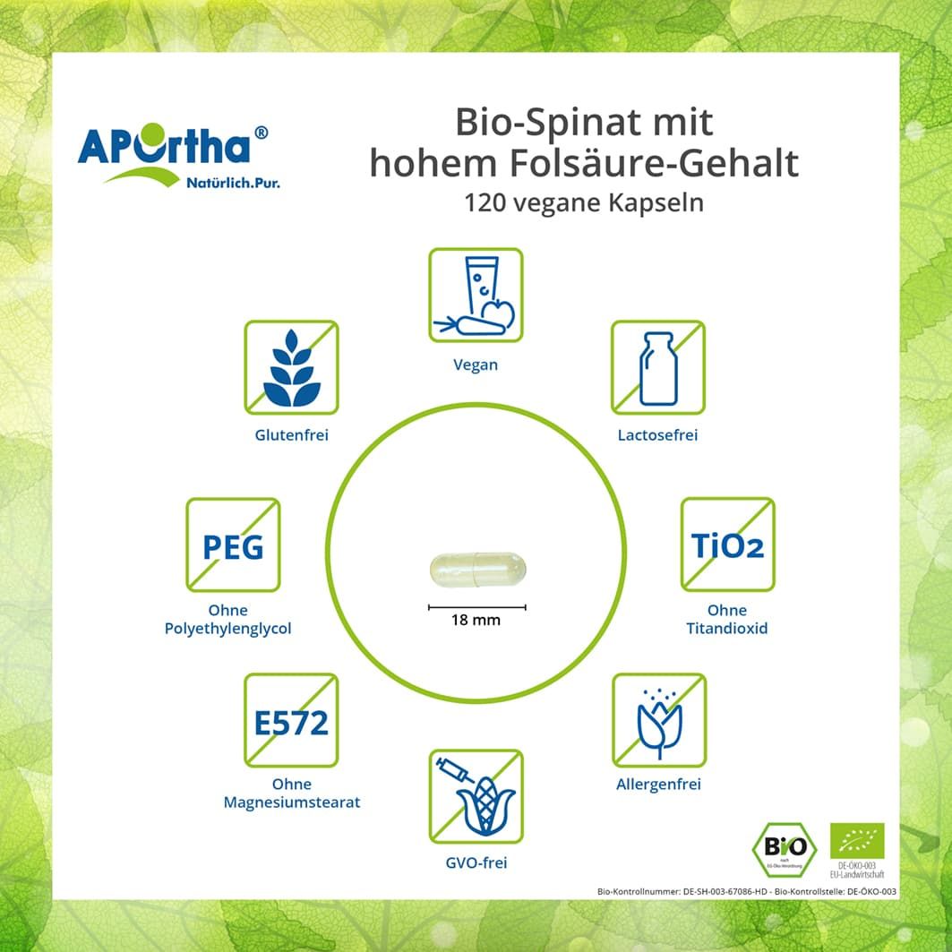 APOrtha® Bio-Spinat mit hohem Folsäure-Gehalt Kapseln