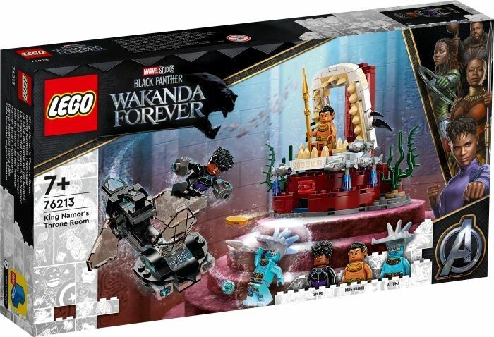 Set LEGO "King Namor's Throne Room". Confezione con personaggi e modello della sala del trono. Marvel Studios Black Panther.