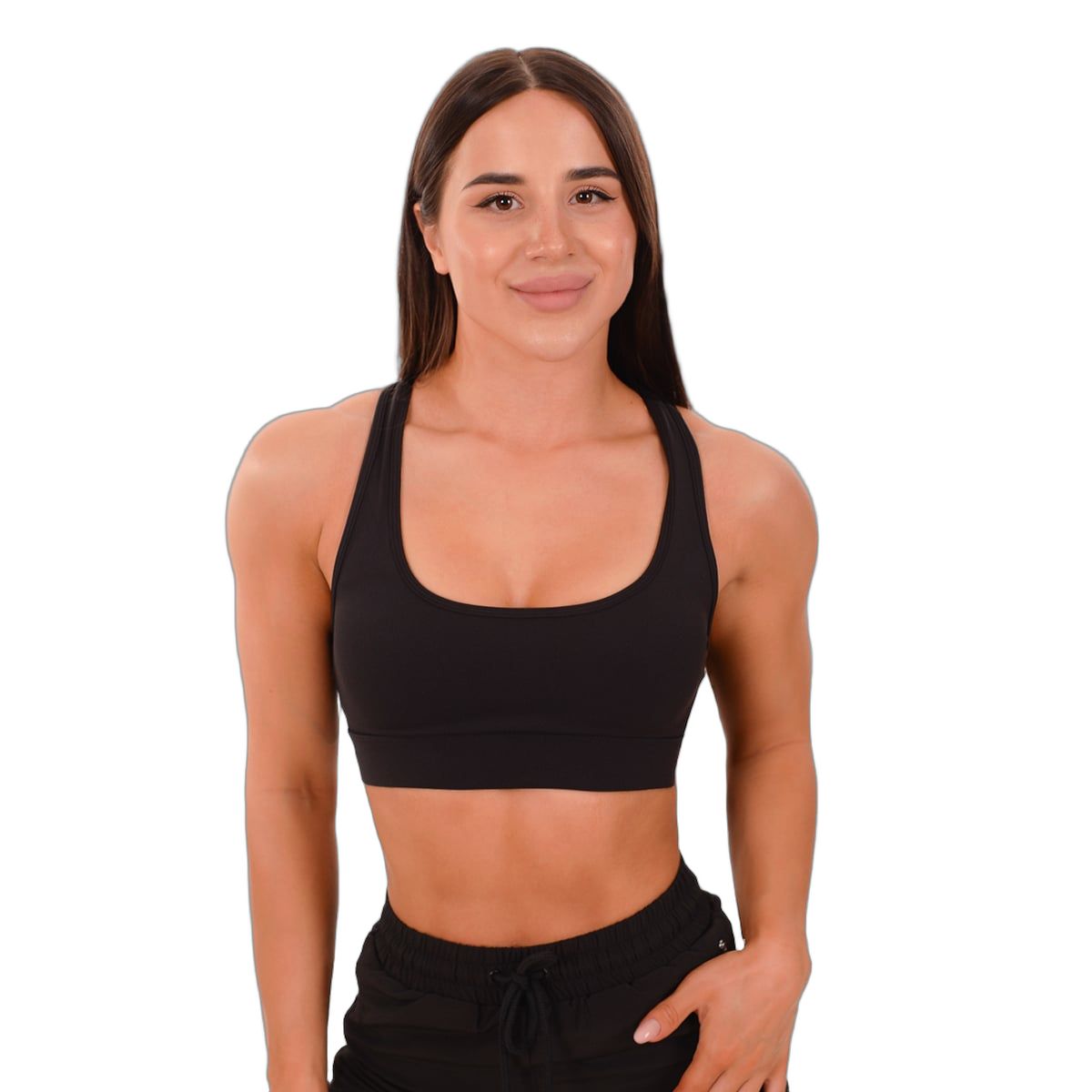 GymBeam Sport-BH Damen Mesh-Panel mit breiten Trägern in Schwarz 1 St