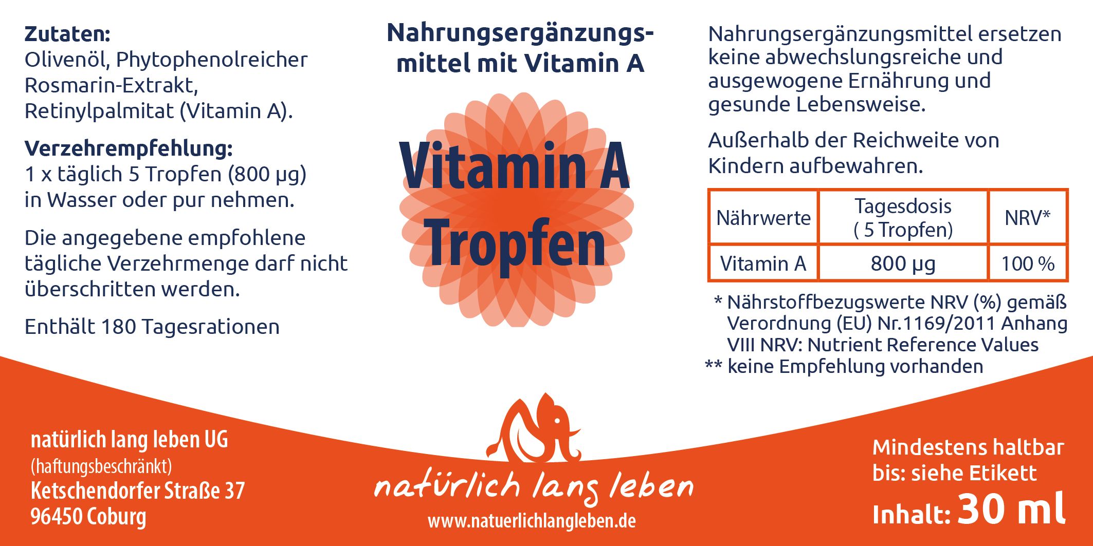 natürlich lang leben Vitamin A Tropfen vegan