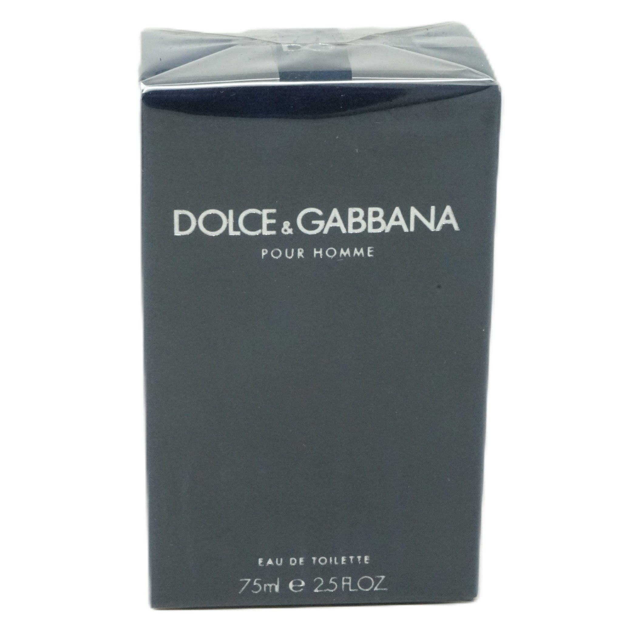 Dolce&Gabbana Pour Homme Eau de Toilette Verpackung. Blaue Schachtel mit weißer Schrift.
