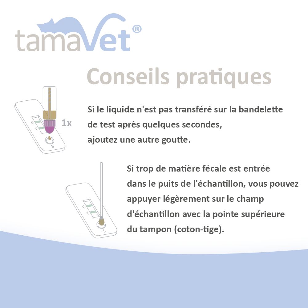 Instructions : Appliquer le liquide sur la bandelette. En cas d'excès de selles, utiliser un écouvillon.