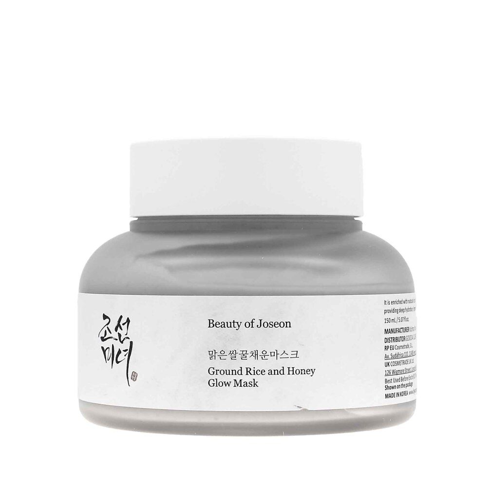 Tiegel mit Maske. Aufschrift: Ground Rice and Honey Glow Mask. Marke: Beauty of Joseon.