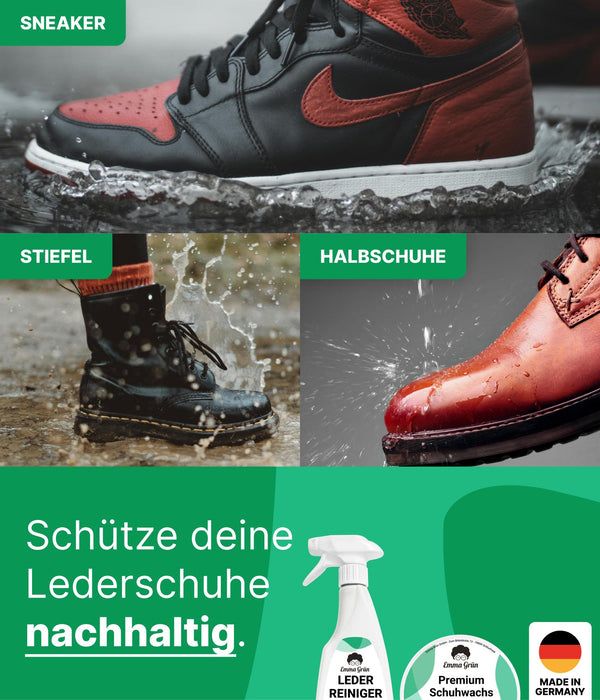 Emma Grün® Lederschuhe pflegen Set mit Reiniger & Wachs