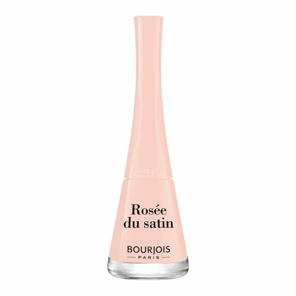 Hellrosa Nagellackflasche. Aufschrift 'Rosée du satin' und 'Bourjois Paris'.
