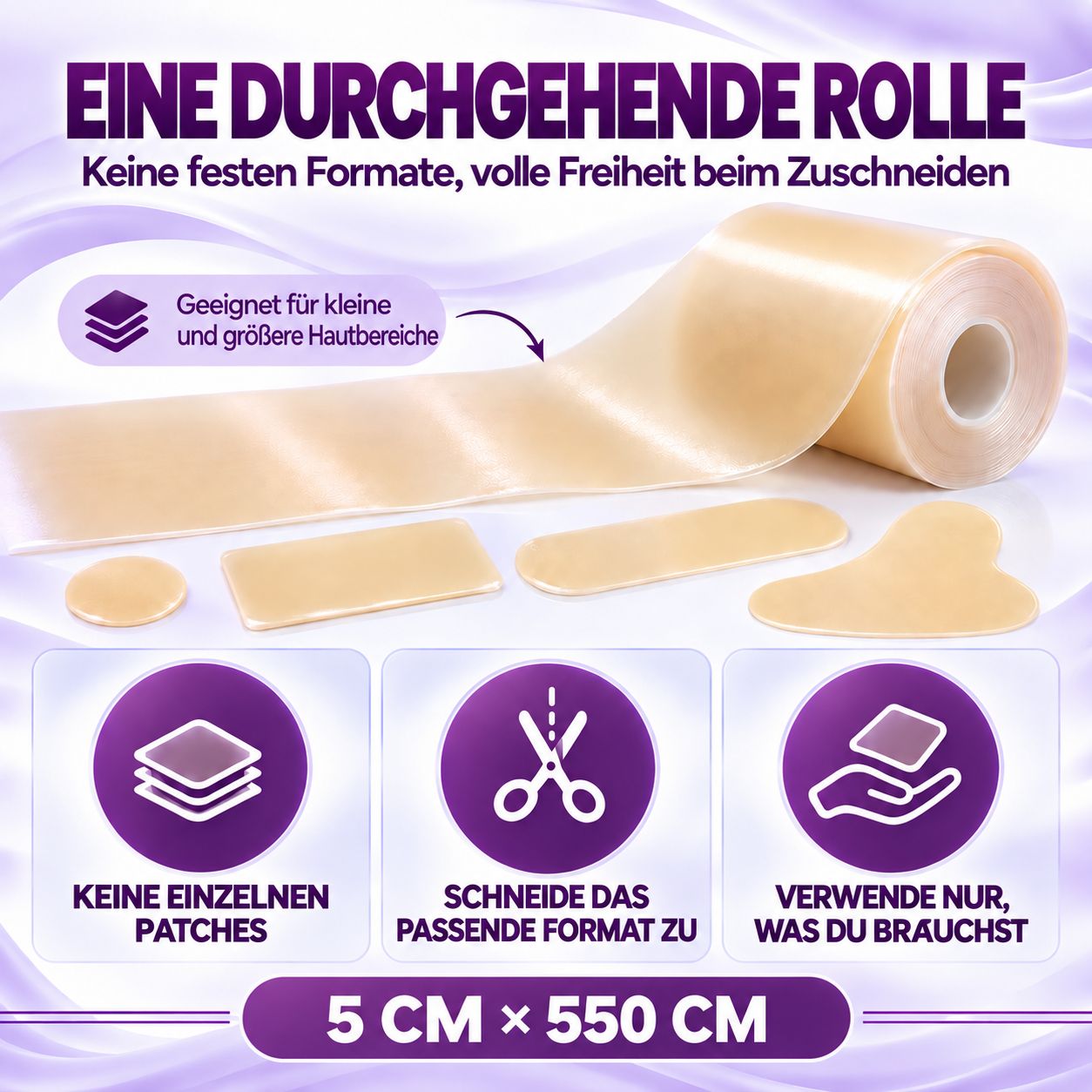 Eine durchgehende Rolle für volle Freiheit beim Zuschneiden. 5cm x 550cm.