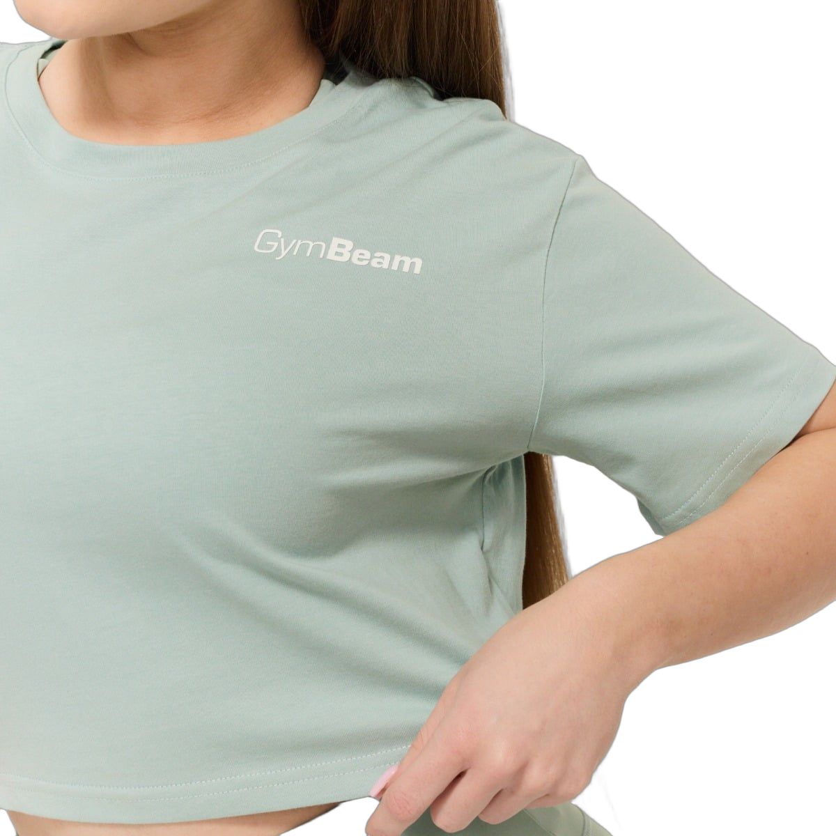 GymBeam T-Shirt Damen cropped loose Kurzarm mit Rundhalsausschnitt Eucalypt