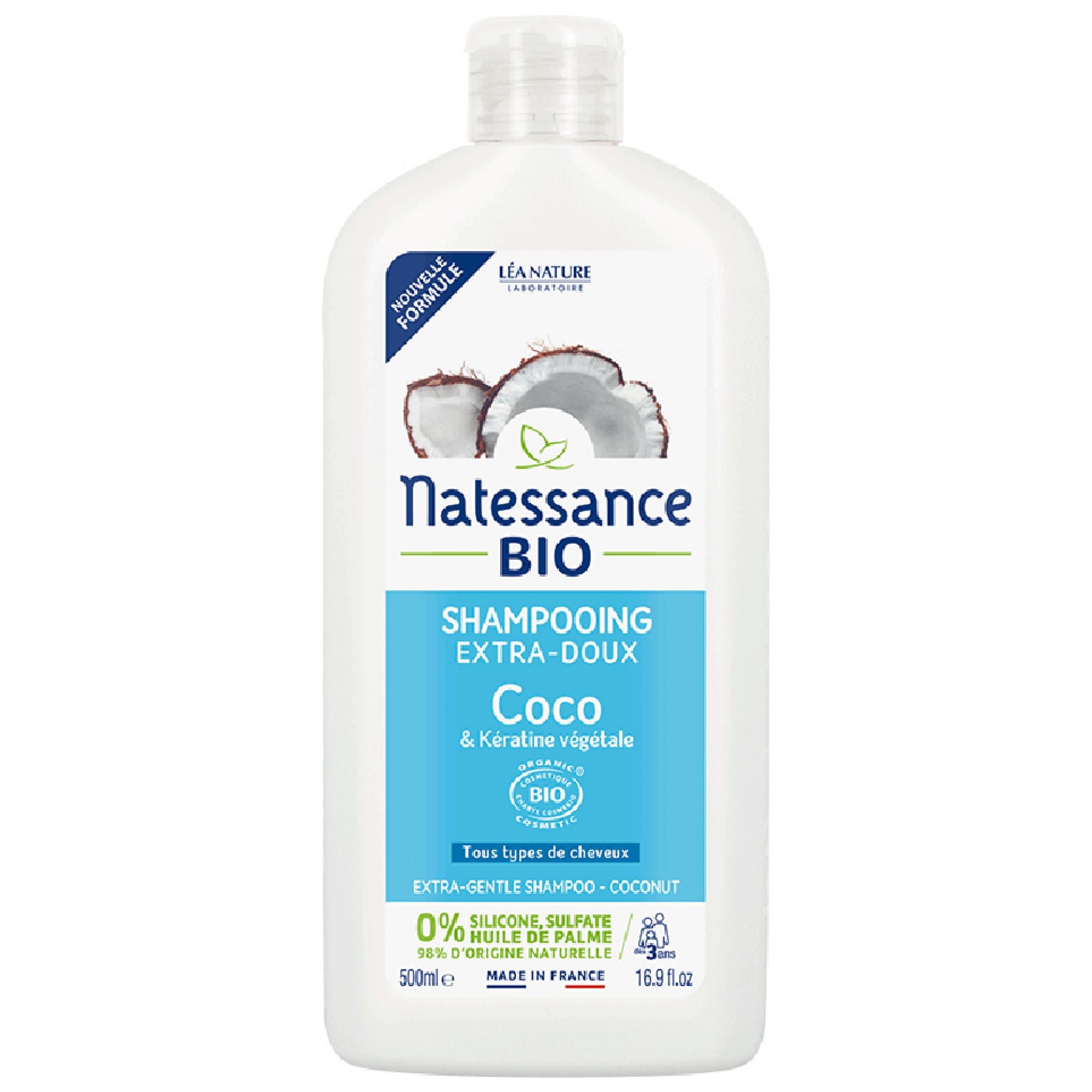 Natessance Extra Sanftes Bio-Kokosnuss- und Gemüse-Keratin-Shampoo 9x4x21,5 cm
