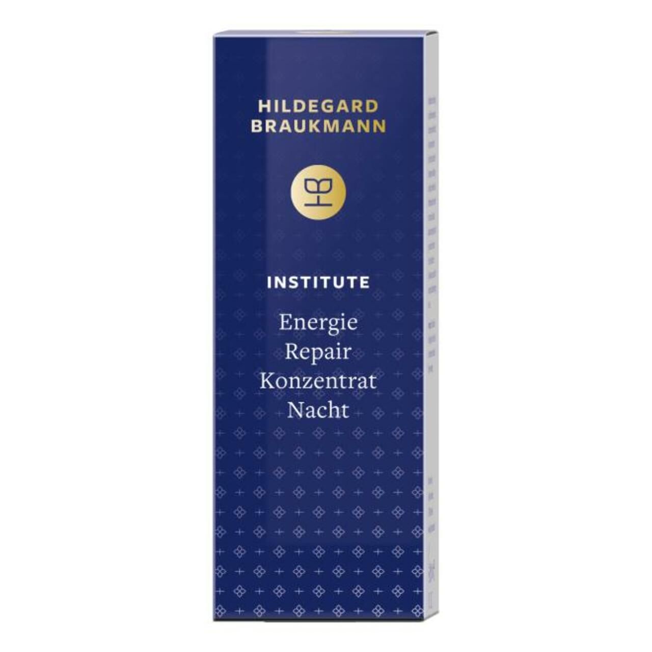 Blaue Verpackung mit weißer Schrift. Aufschrift: HILDEGARD BRAUKMANN INSTITUTE Energie Repair Konzentrat Nacht.