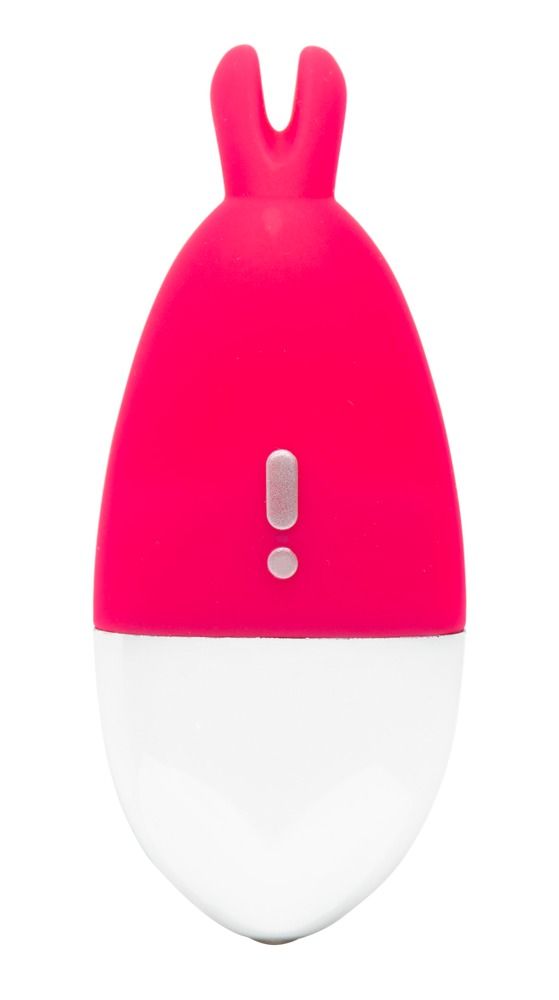 Pinkfarbener Vibrator mit weißem Unterteil. Hasenohren-Design. Mit Bedienknopf.