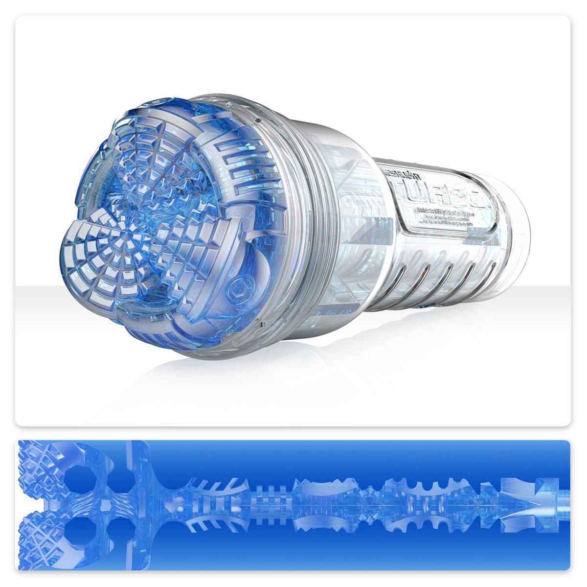 Transparentes, blaues Wellness-Produkt mit texturierten Innenstrukturen. Zylindrische Form mit dem Markennamen. Detailansicht der Innenstruktur.