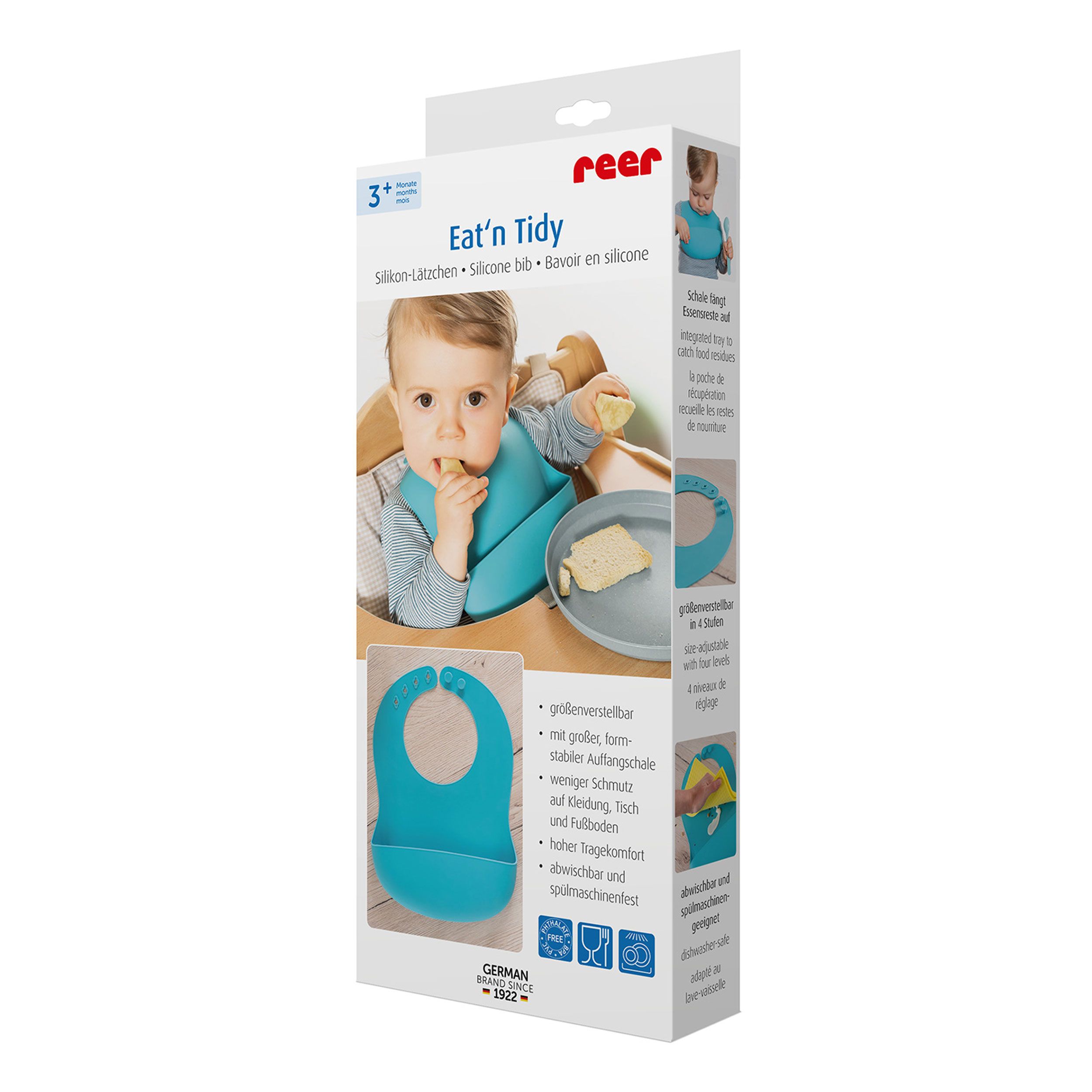 reer Eat’n Tidy Silikon-Lätzchen, mit Auffangschale, Silikon, Blau 1 St