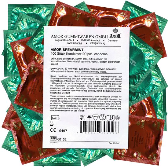 Amor *Spearmint* grüne Kondome mit Pfefferminz-Aroma, Maxipack