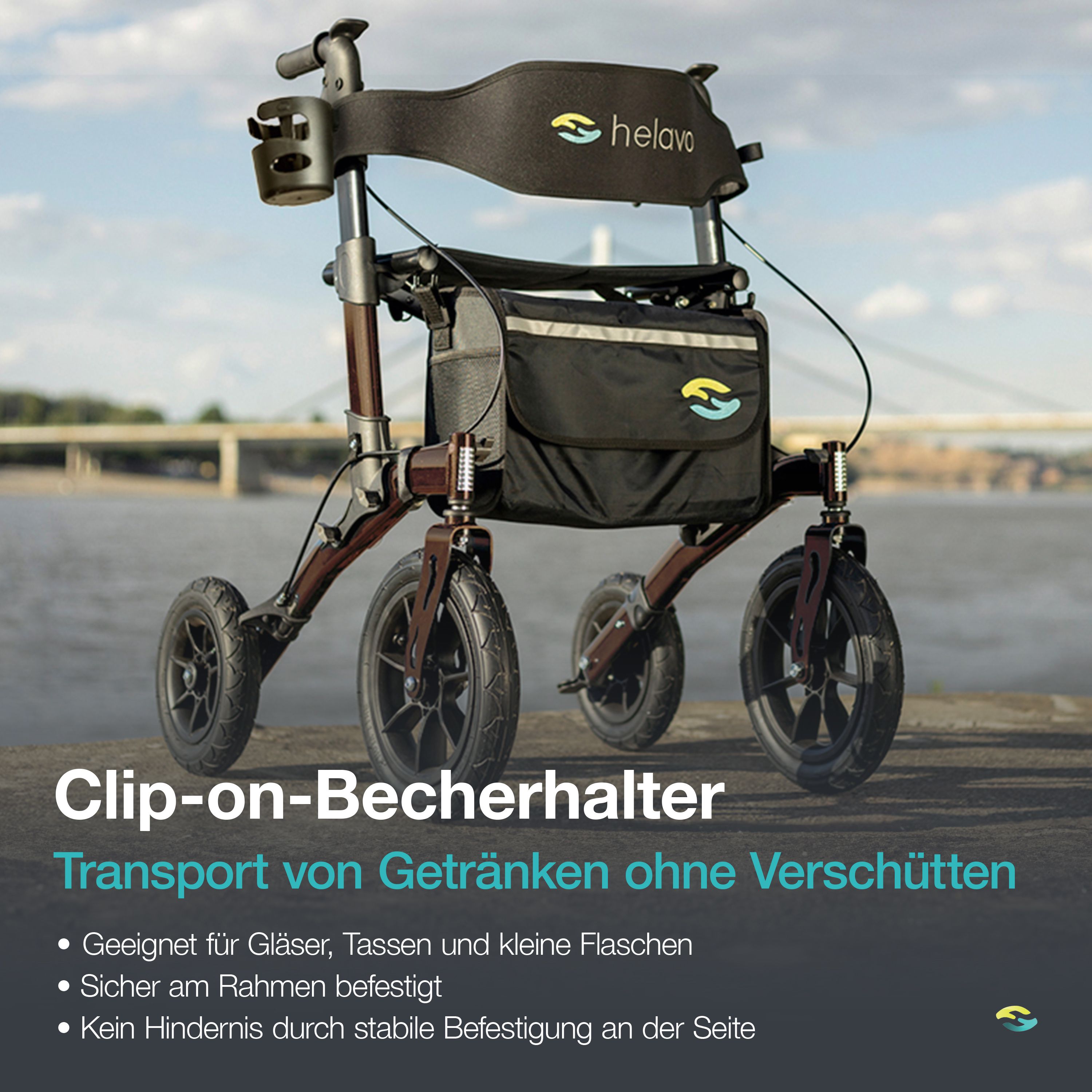 Helavo Outdoor Rollator mit pannensicheren Vollgummireifen faltbar mit Sitz