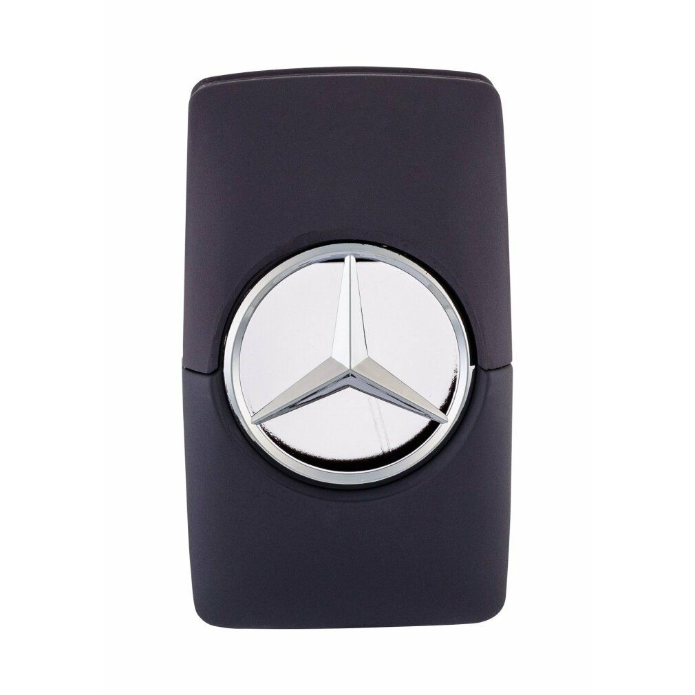 Schwarzer Flakon mit silbernem Mercedes-Benz-Logo. Rechteckige Form mit abgerundeten Kanten. Das Logo ist mittig platziert.