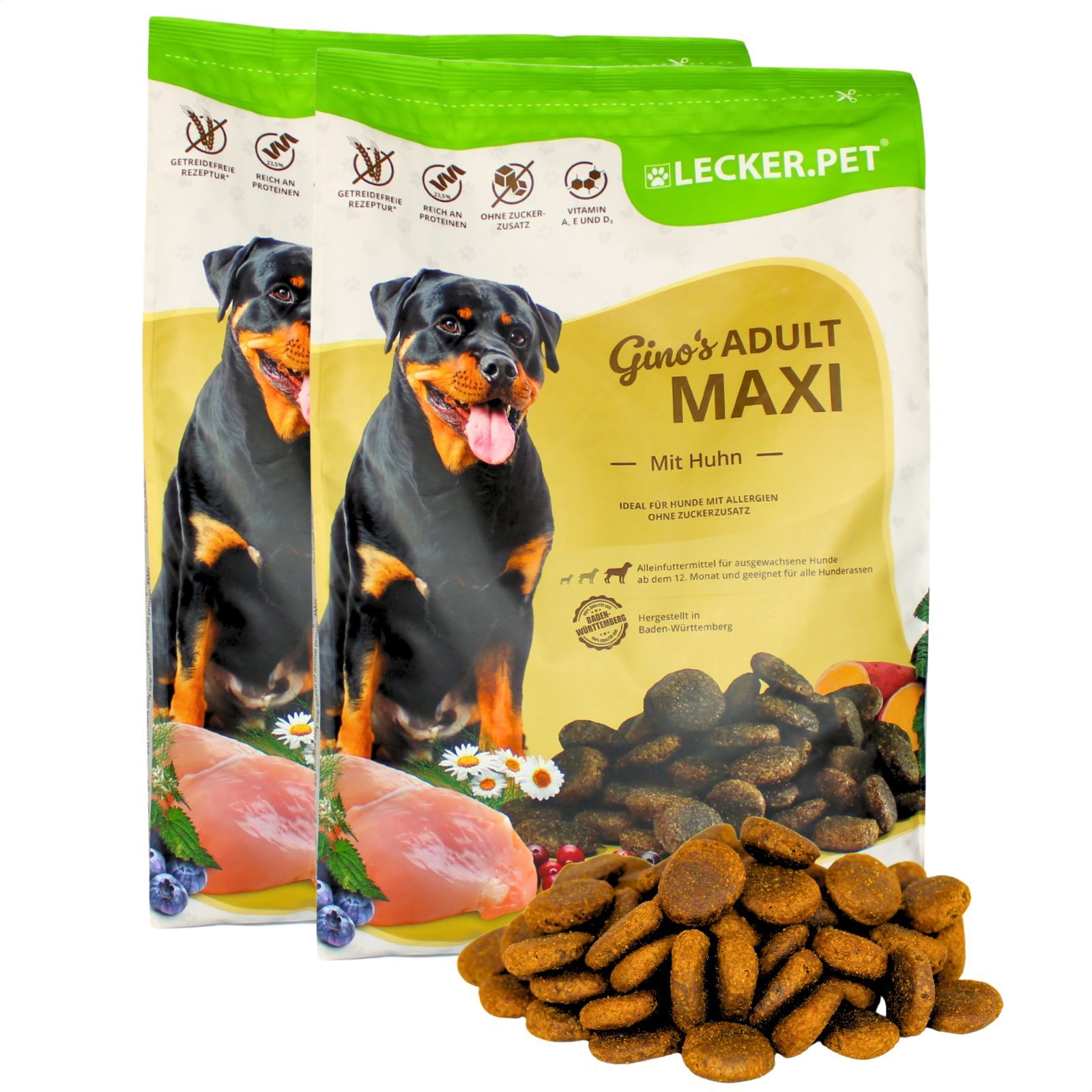 Lecker.Pet® Gino's Adult Maxi mit Huhn Hundefutter Trockenfutter Vollnahrung 8 kg Nicht relevant