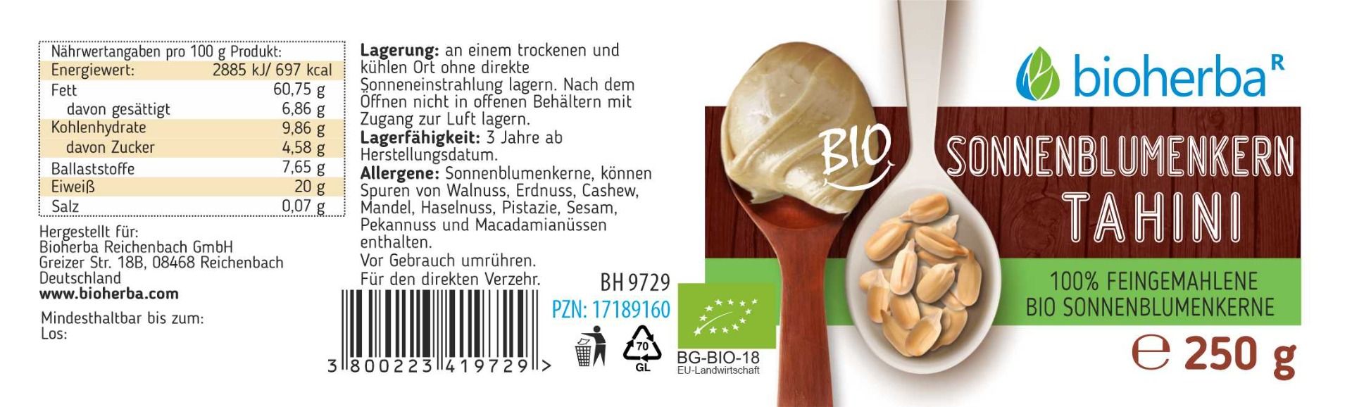 Bioherba Bio Sonnenblumenkern Tahini