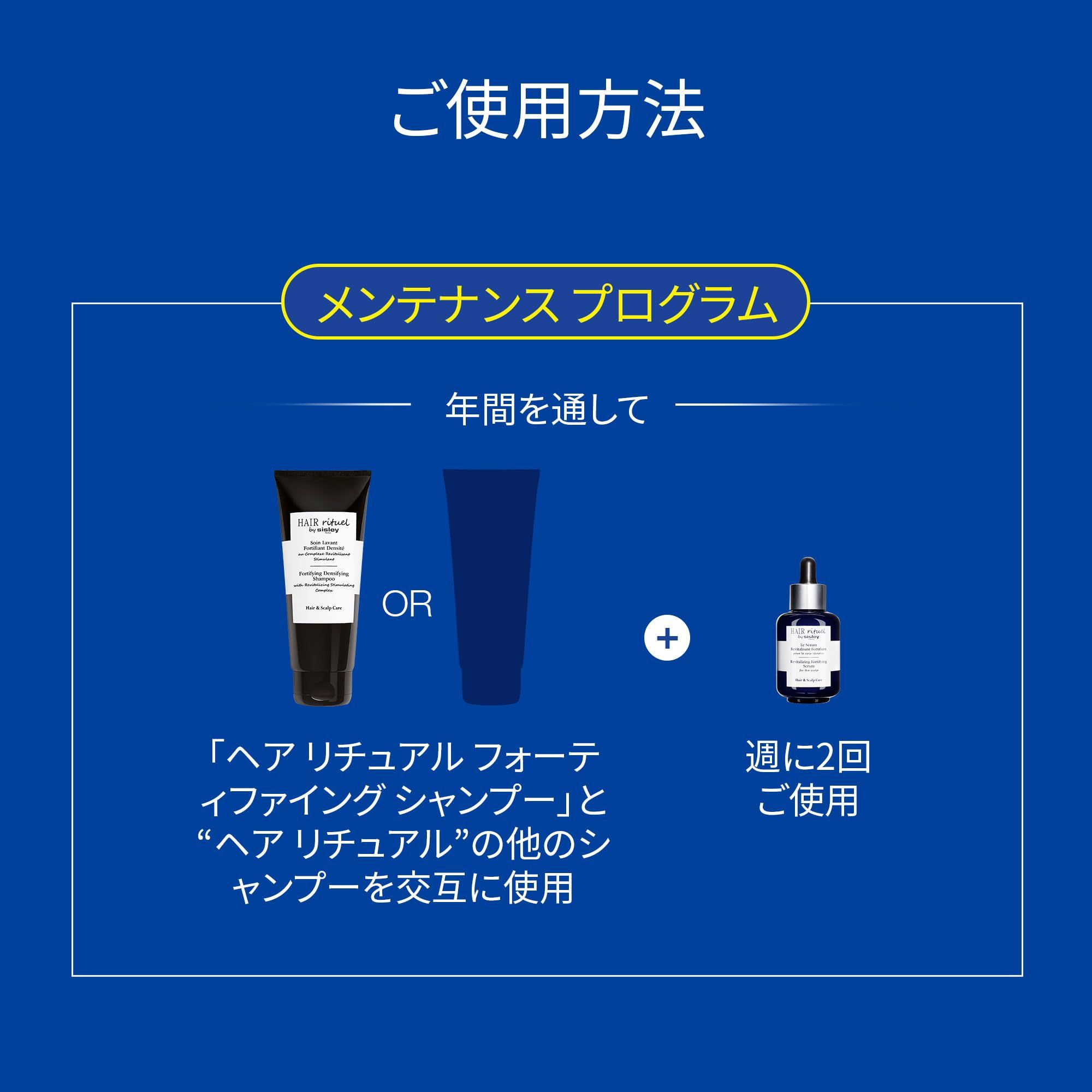 Grafik mit zwei Produktkombinationen. Text: Wartungsprogramm. Produkte: Shampoo, Serum. Japanischer Text.