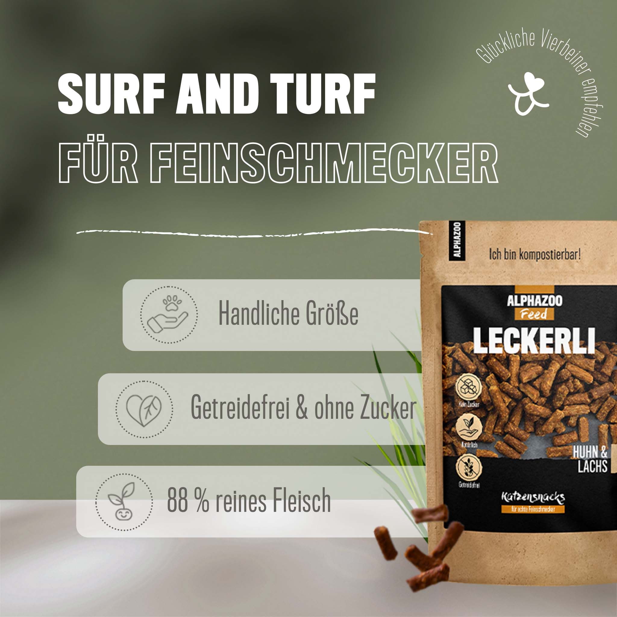 Alphazoo Leckerli Huhn & Lachs, Snacks für Katzen 200 g Pellets