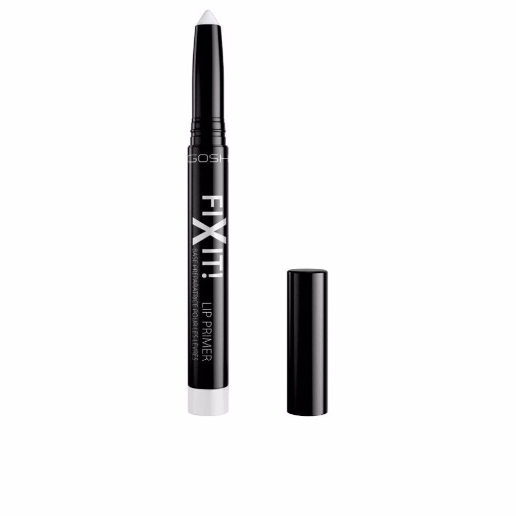 Lippenprimer Gosh Fix It, klar. Schwarzer Stift mit weißer Spitze und schwarzer Kappe. Produktname und Marke sichtbar.