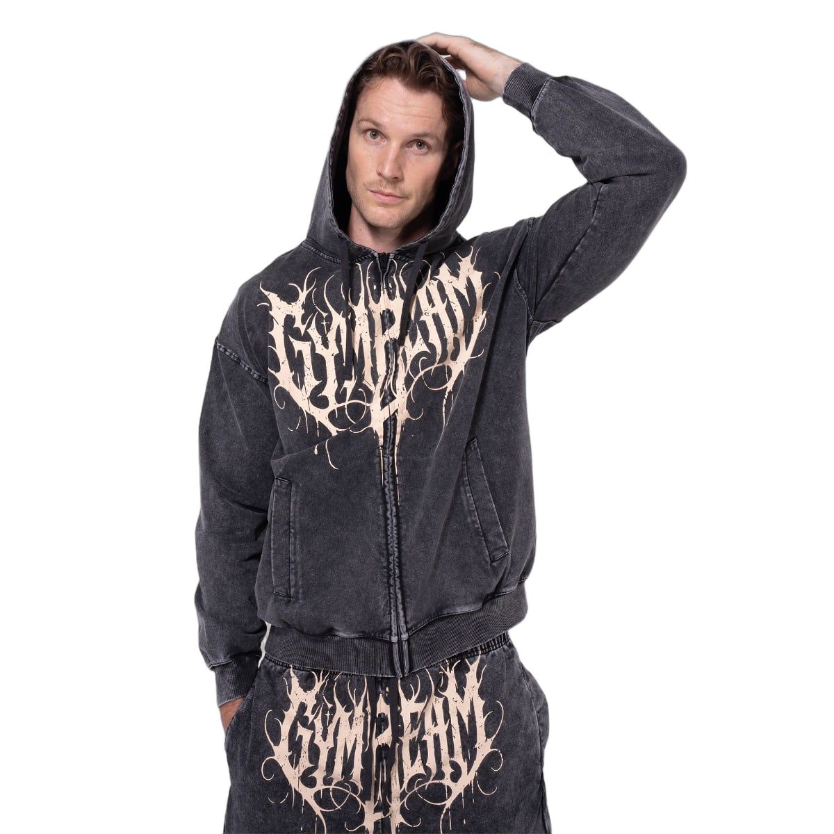 GymBeam Herren Hoodie oversized mit Reißverschluss und Washed-Effekt