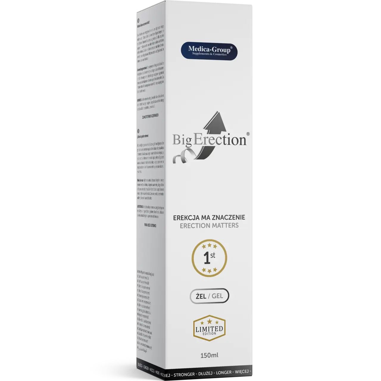 Weiße Verpackung mit Aufschrift "Big Erection", "Zel/Gel" und "Limited".