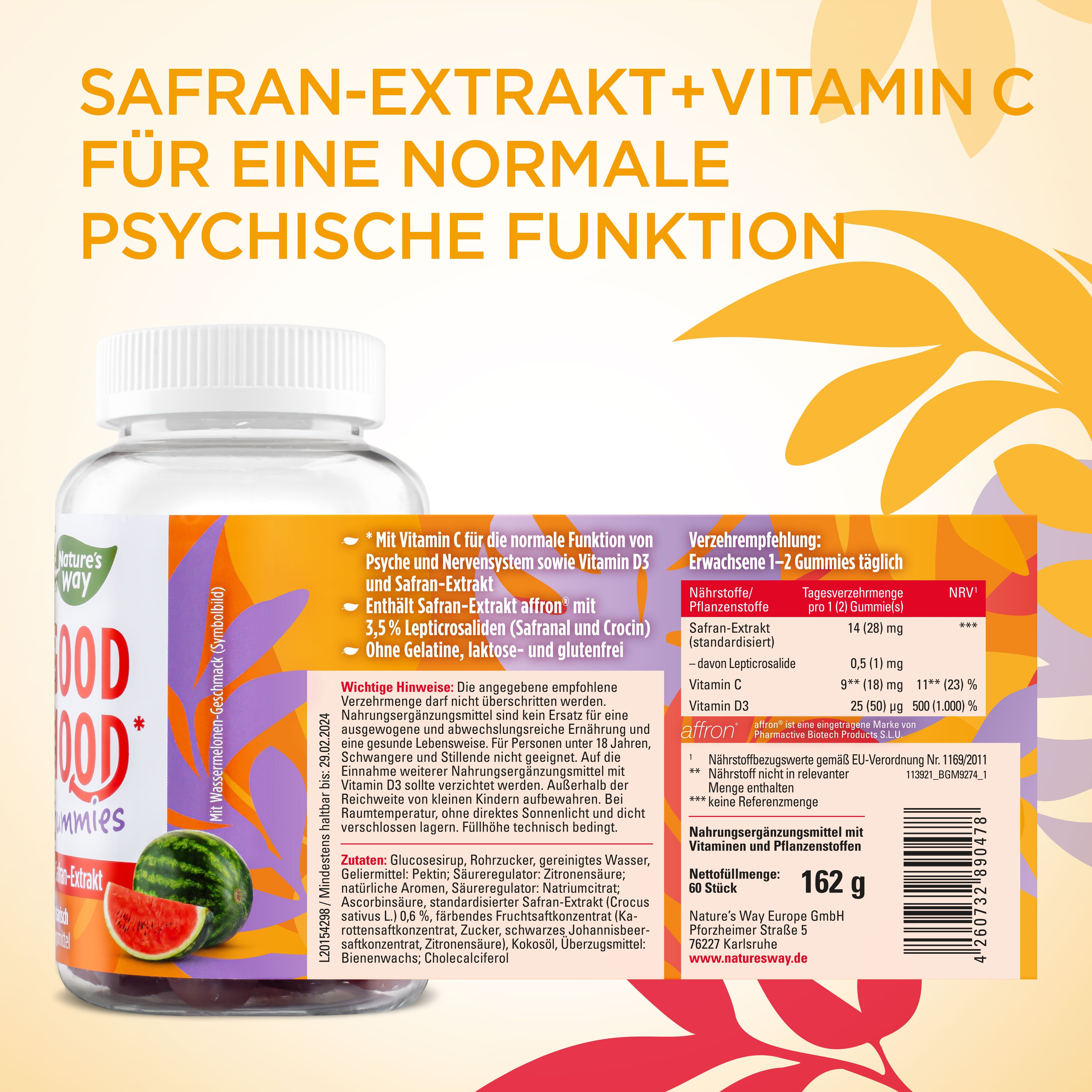 Nature's Way Good Mood Stimmungsaufheller Gummies - Safran Extrakt affron® - Mit Vitamin C