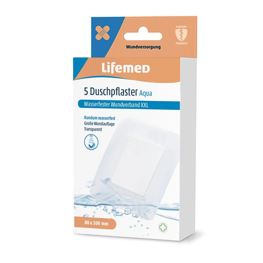 Lifemed Duschpflaster XXL, 8 cm, transparent "Aqua", 5er Pack