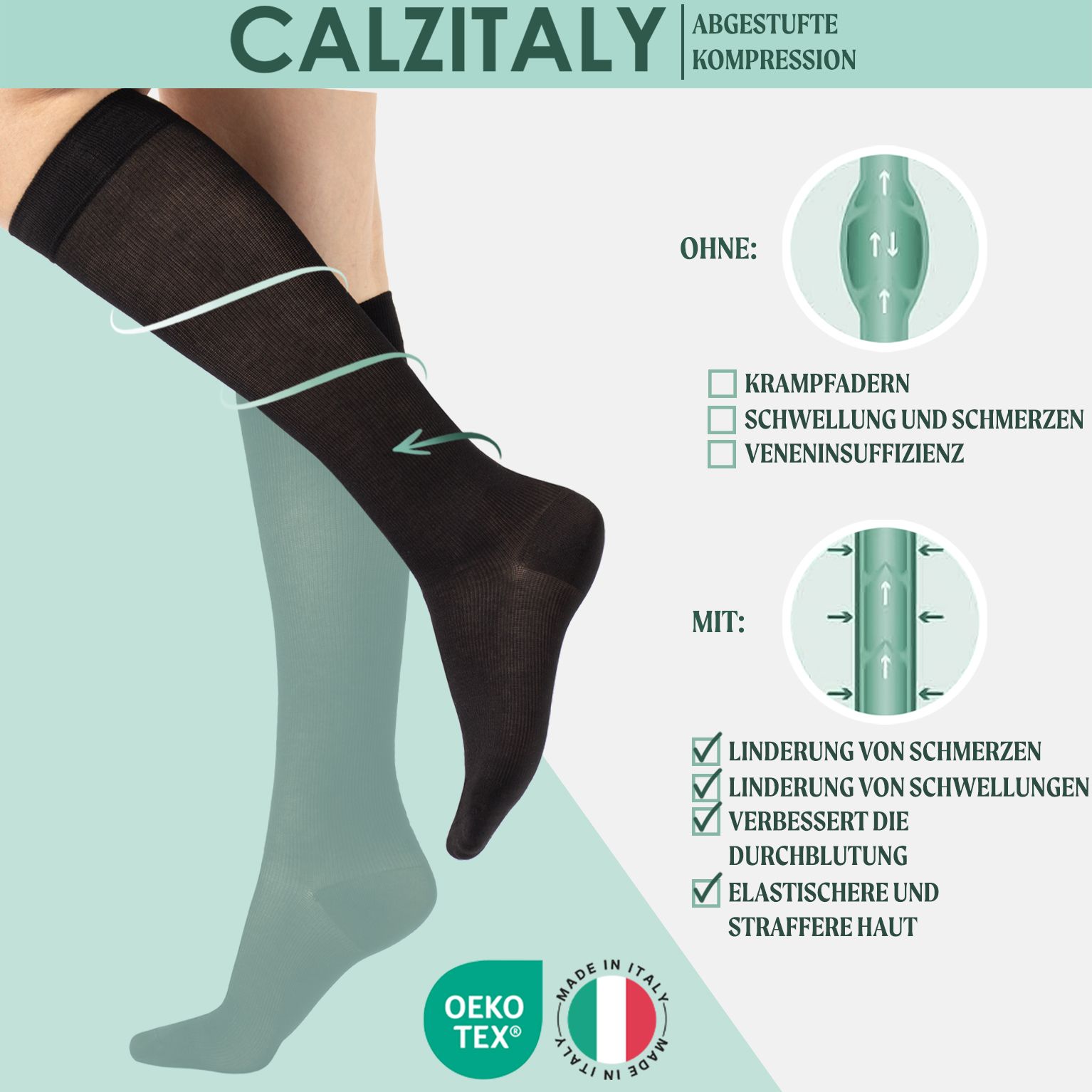 CALZITALY Kniestrumpfe aus Fil d’Écosse mit Abgestufter Kompression 14-16 mm/Hg