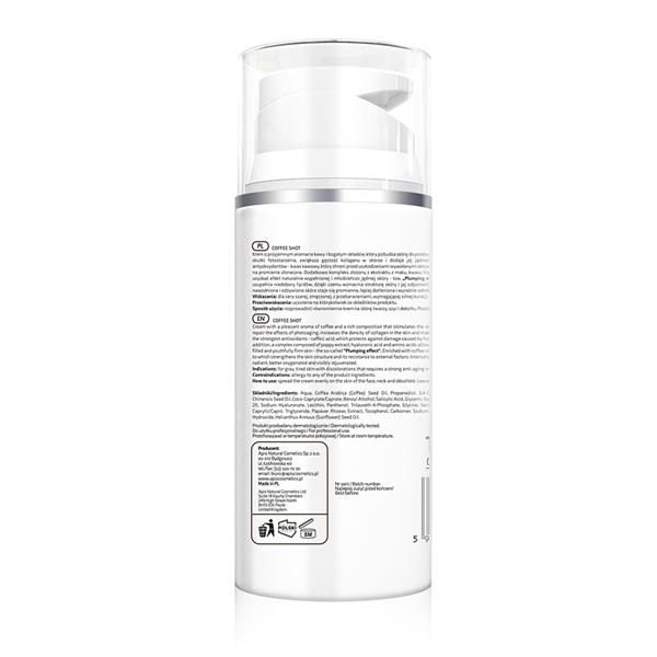 Rückseite der weißen Flasche. Text mit Inhaltsstoffen und Anwendungshinweisen. Barcode und Herstellerinformationen.