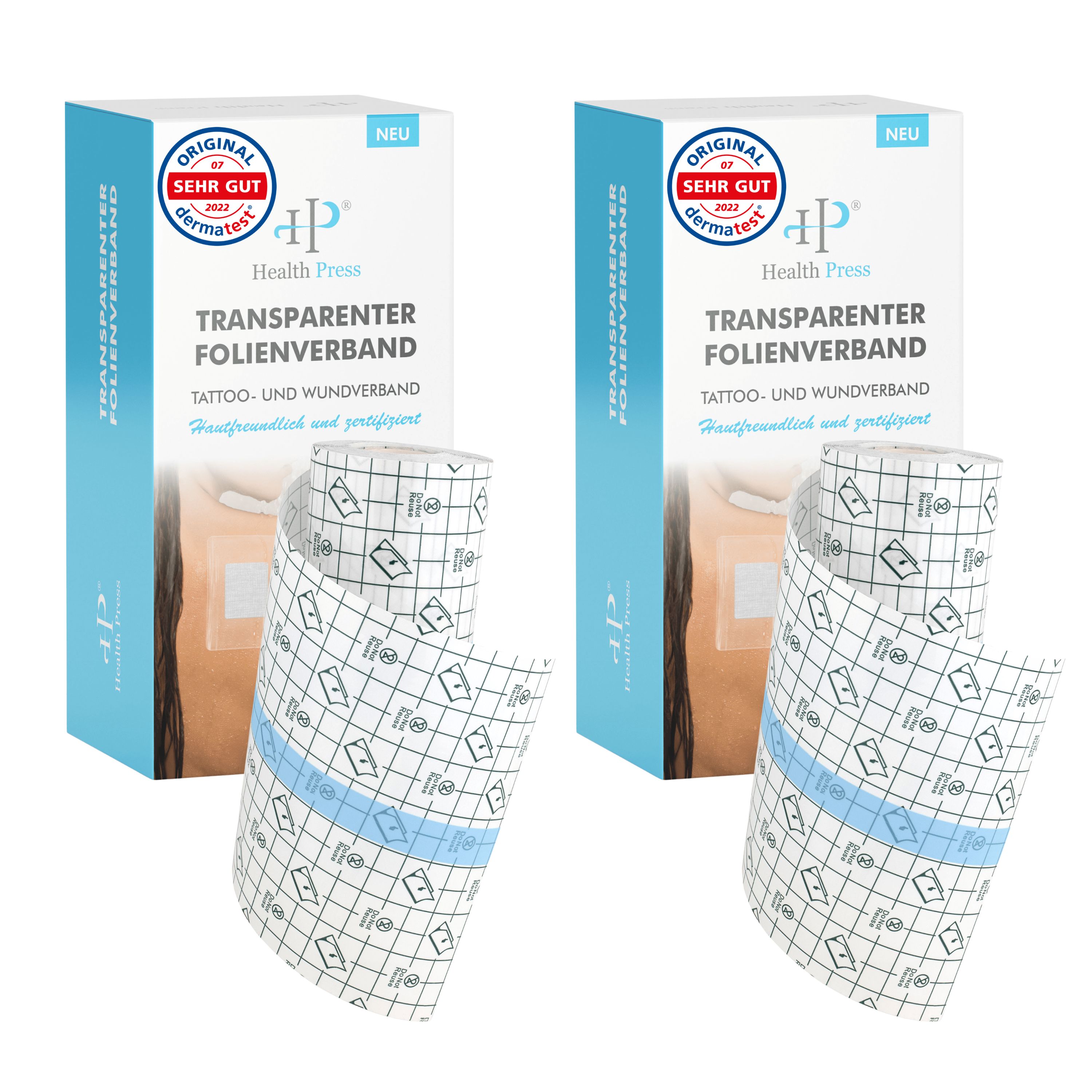 Health Press Folienverband – Wasserfeste Schutzfolie (Duschpflaster) zum Abdecken von Wunden 2 St