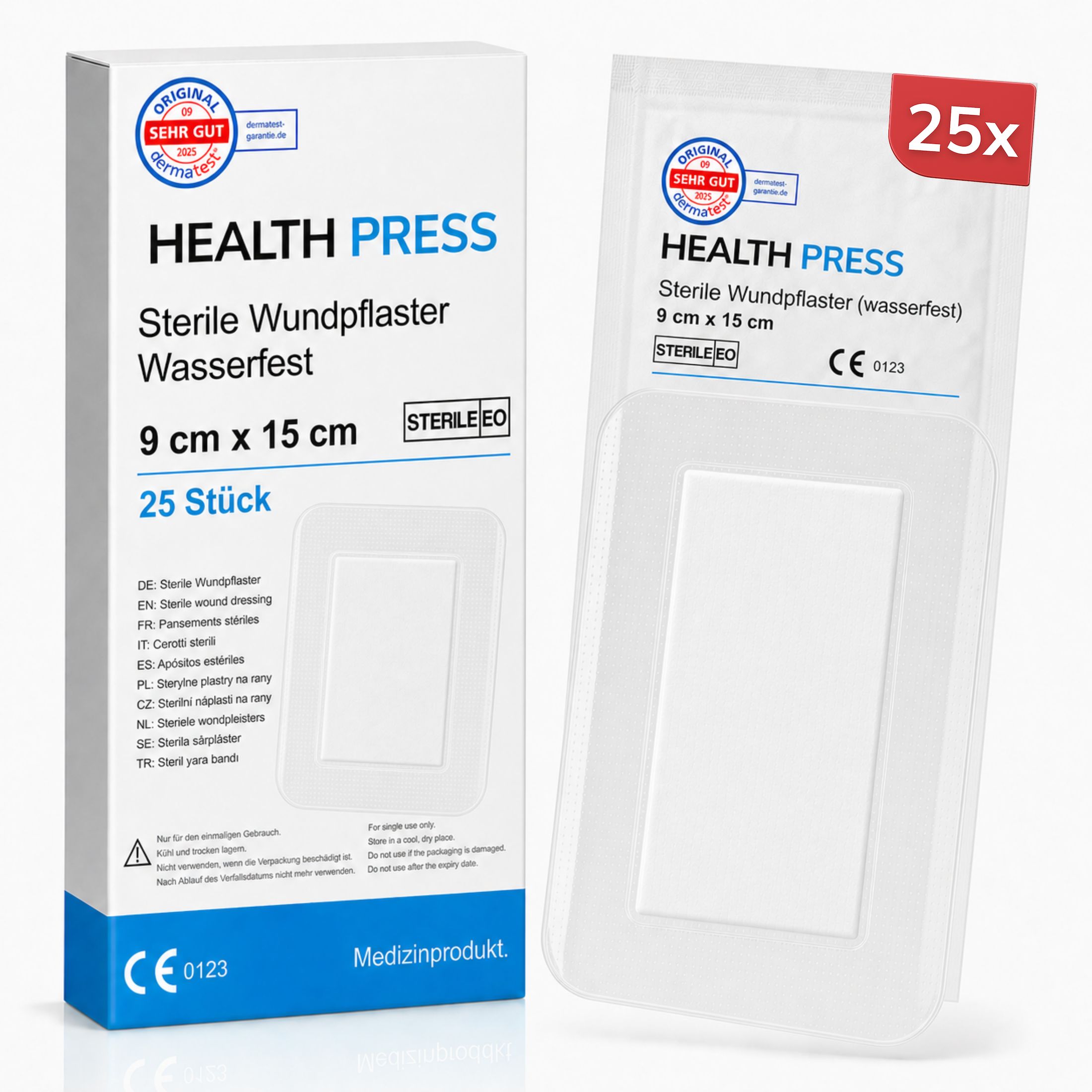 Health Press Wundpflaster steril wasserfest – 25 St 9x15 cm großes Duschpflaster für Wunden Pflaster