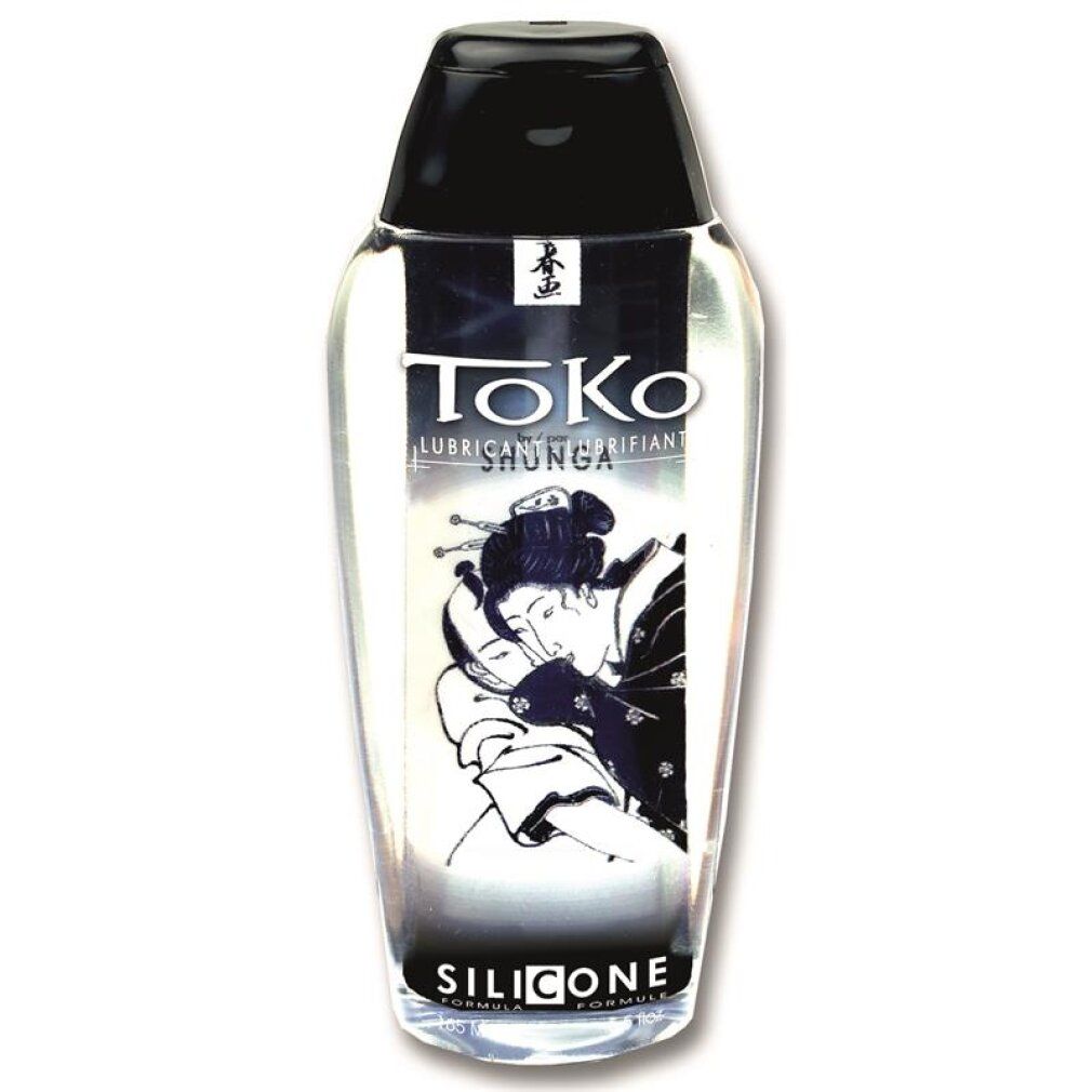 Toko Shunga Silikon Gleitmittel Flasche mit schwarzem Verschluss und japanischem Motiv.