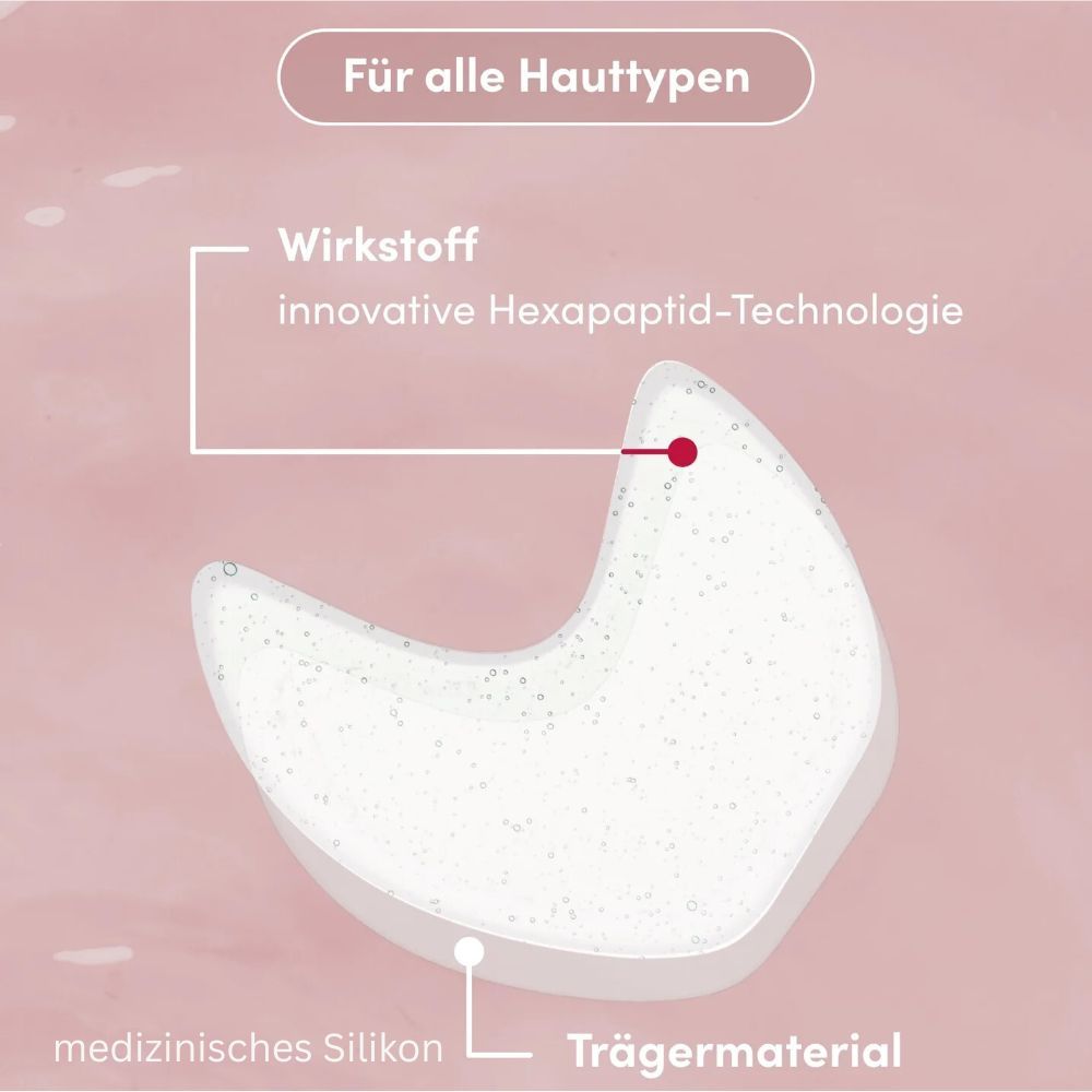 Detailansicht eines Augen-Schläfen Pads. Medizinische Silikon-Trägermaterial mit innovativem Hexapeptid.