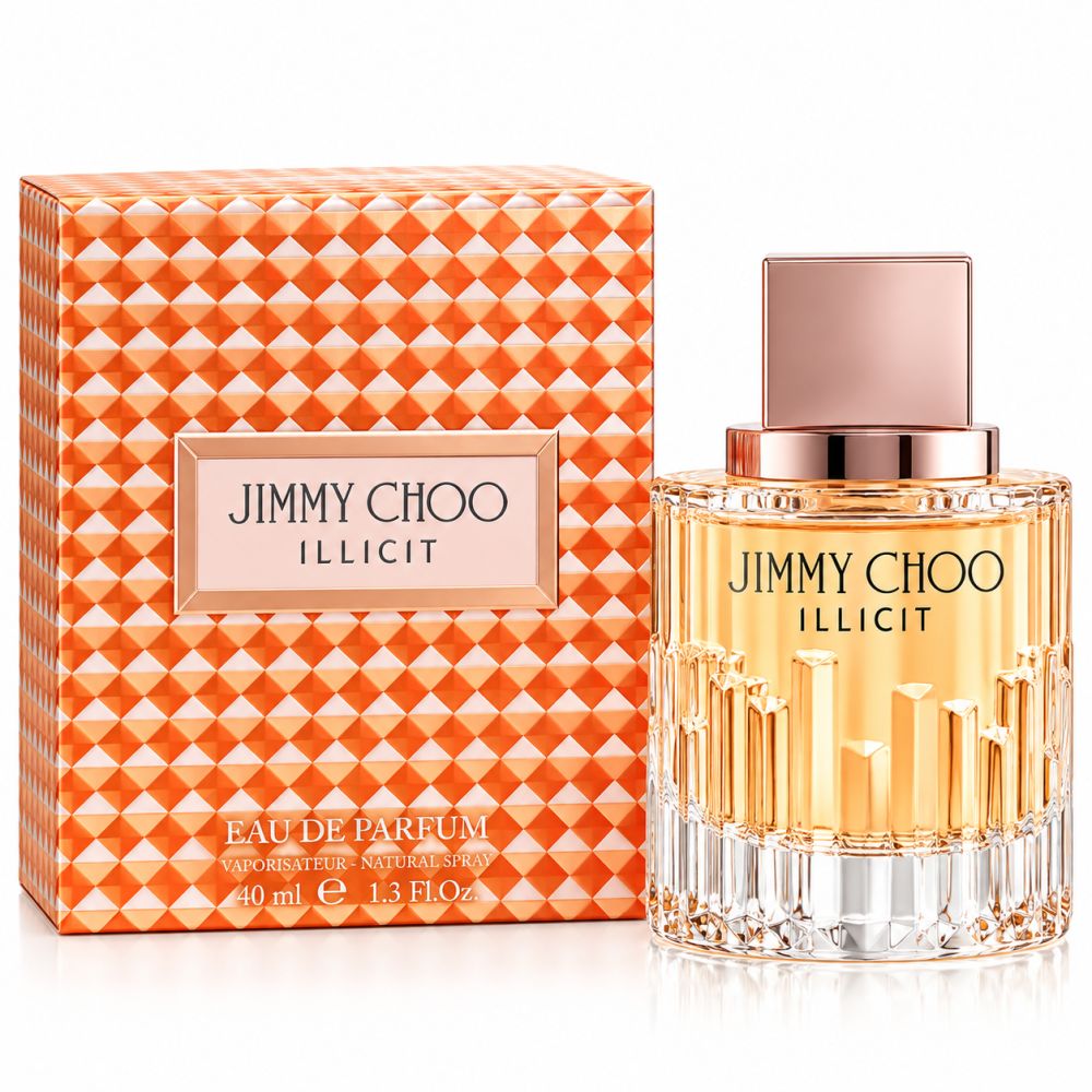 Jimmy Choo Illicit Eau de Parfum Spray 40ml 1.3 FL OZ. Flakon und orangefarbene Geschenkbox.