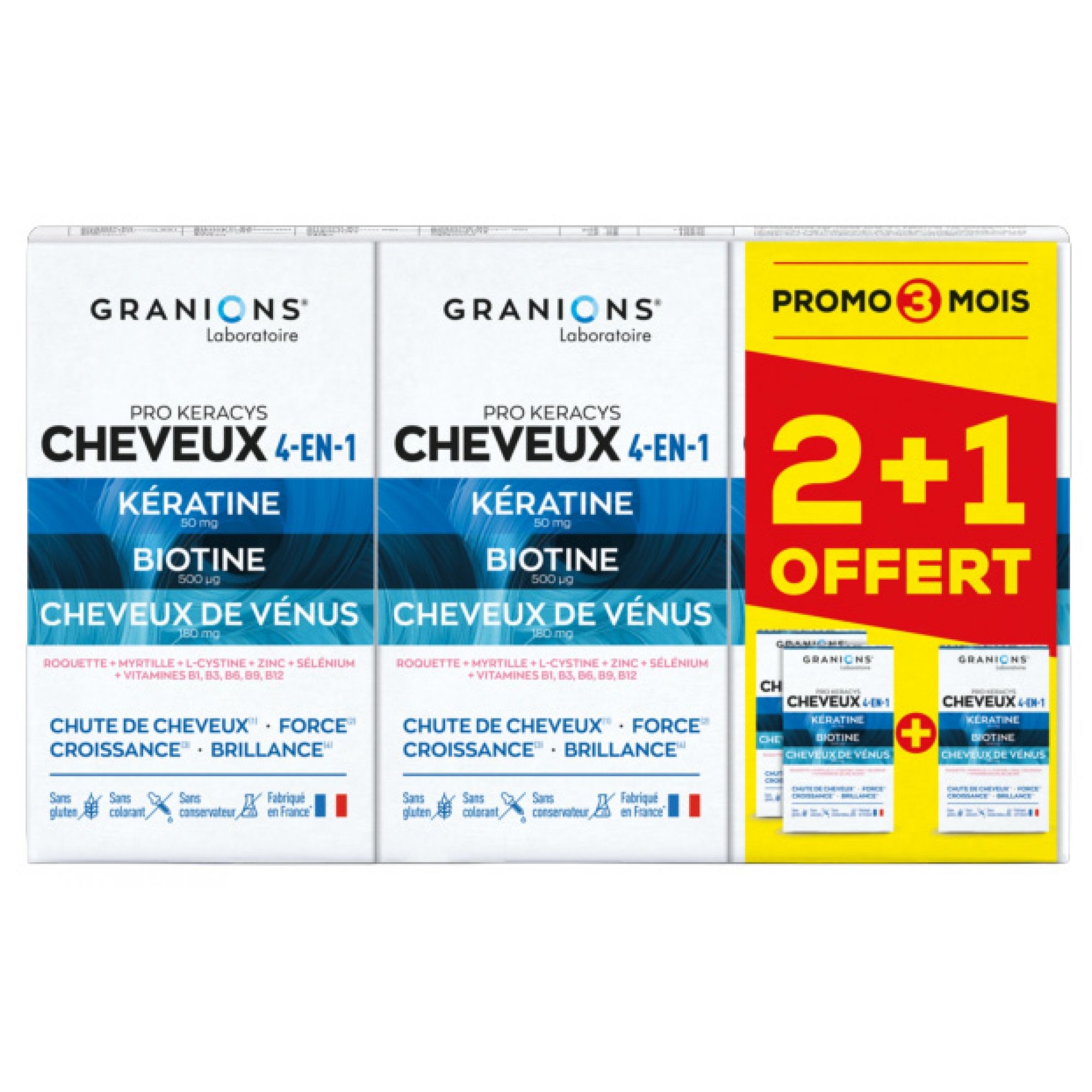 Granions Pro Keracys Haar 4in1 3 x 90 Tabletten Packung, Davon Geschenkt 18,5x8x11 cm