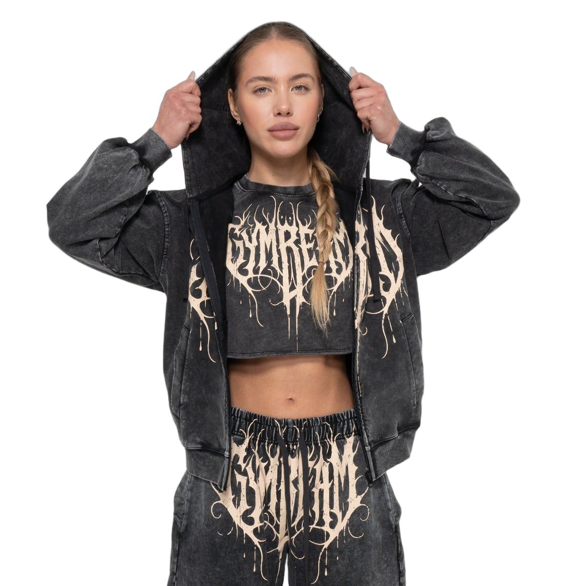 GymBeam Hoodie Damen Oversized mit Reißverschluss, Kapuze und Taschen Charcoal