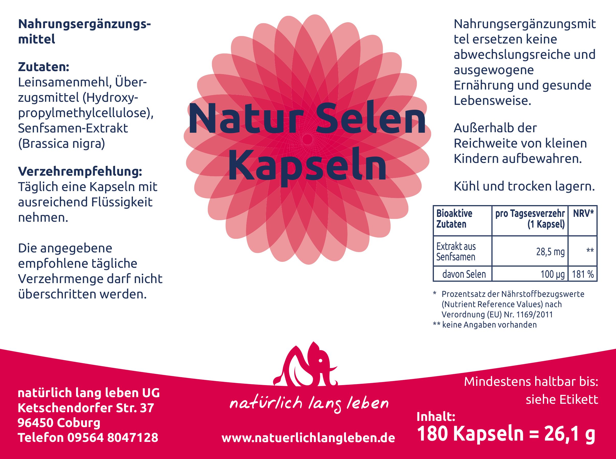 natürlich lang leben Natur Selen Kapseln 26,1 g