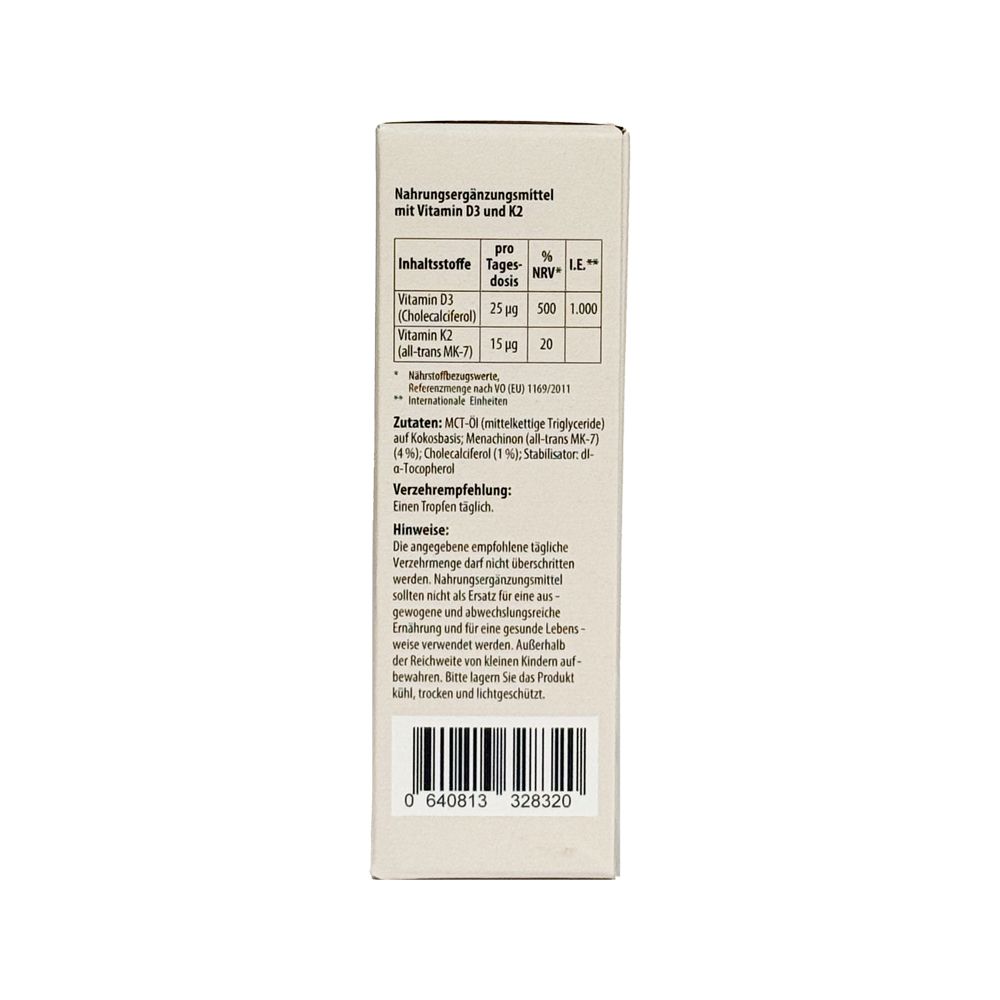 Kartonrückseite mit Nährwerttabelle und Inhaltsstoffen. Text in Deutsch.