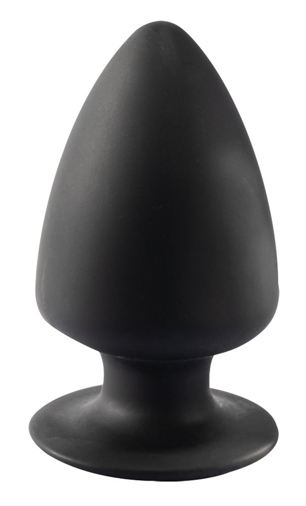 Schwarzer Silikon-Plug. Kegelförmig mit breiter Basis. Glatte Oberfläche.