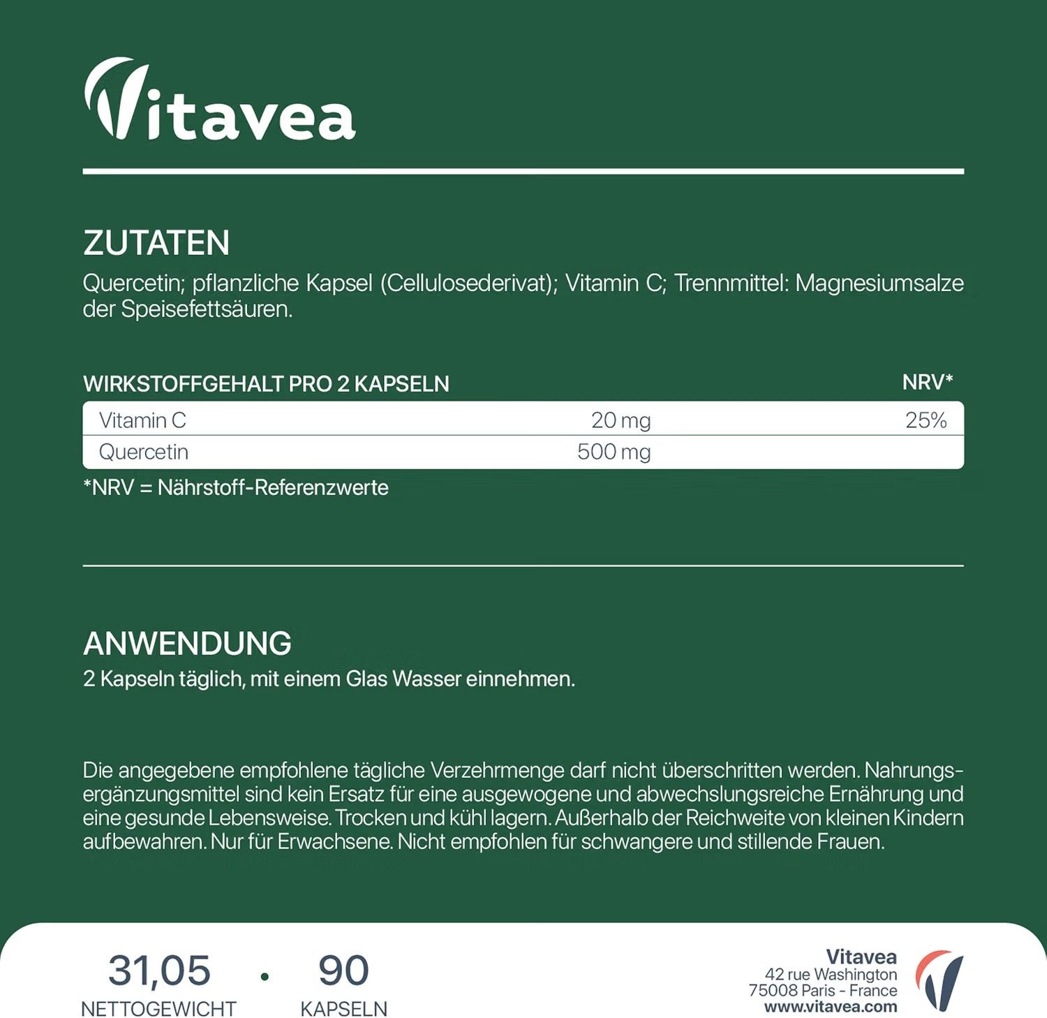 Vitavea Quercetin 500 mg mit Vitamin C